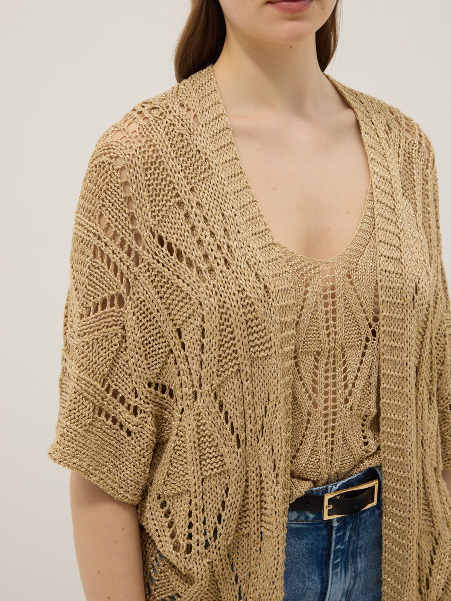 Beige openwork viscose-blend cardigan_3