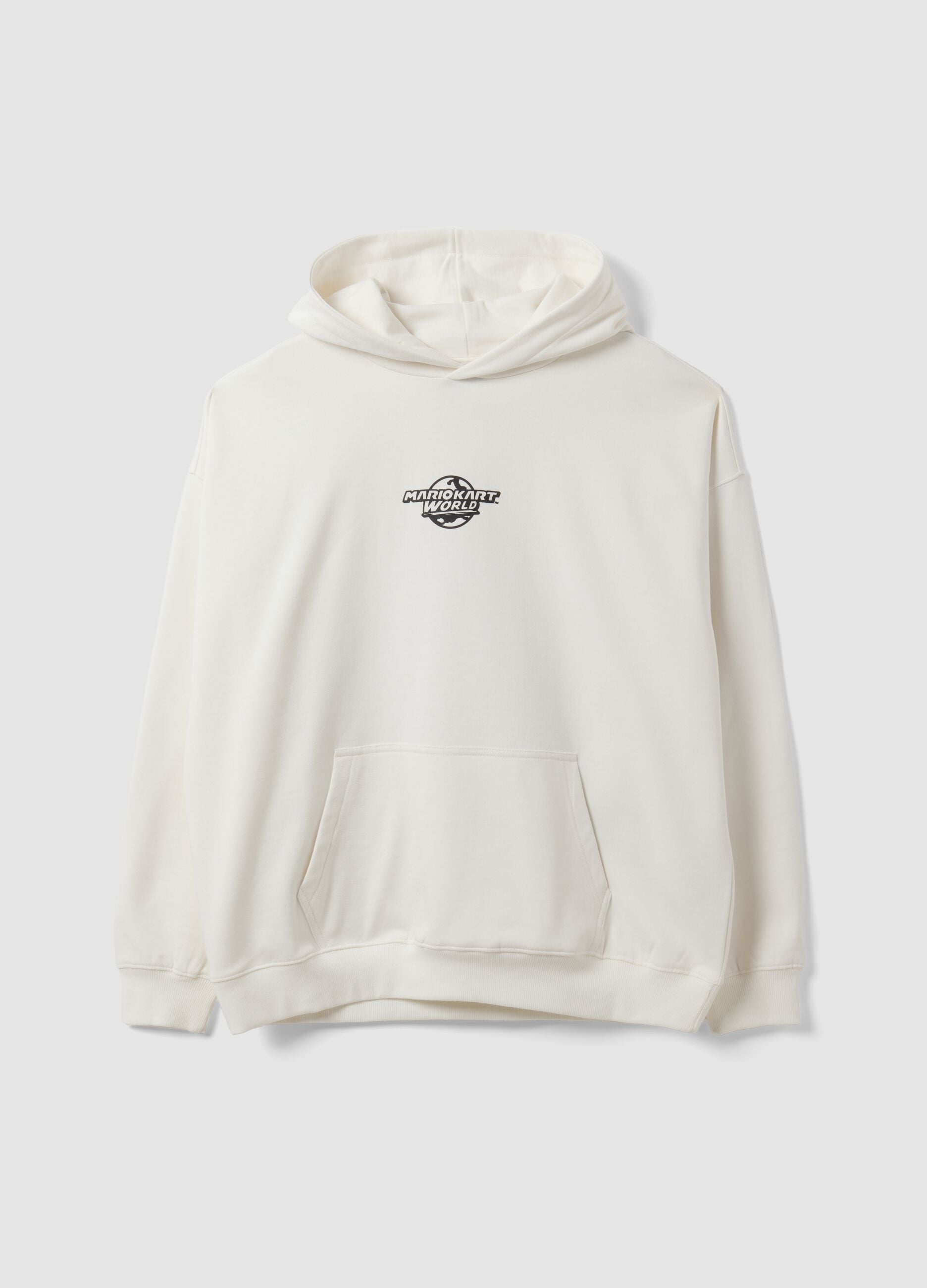 White pure cotton hoodie with Mario Kart print
