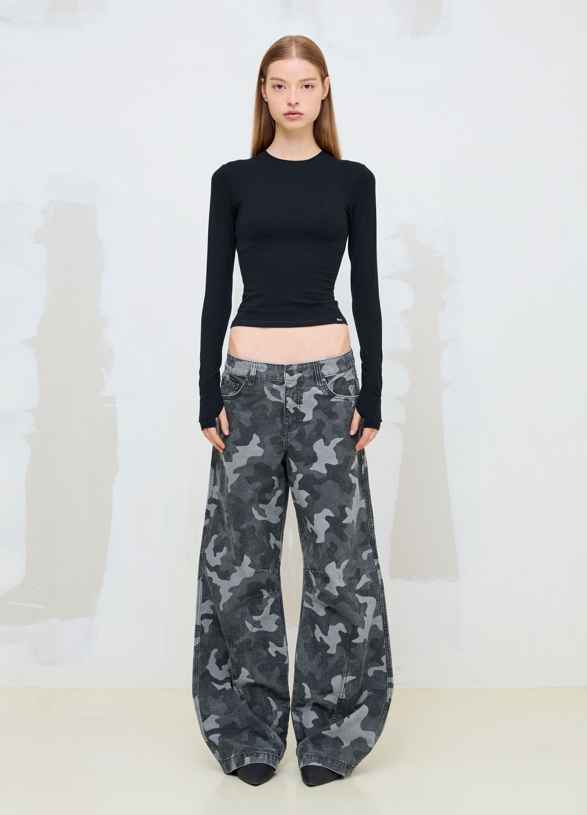 Dark Camo Wide-Leg Denim