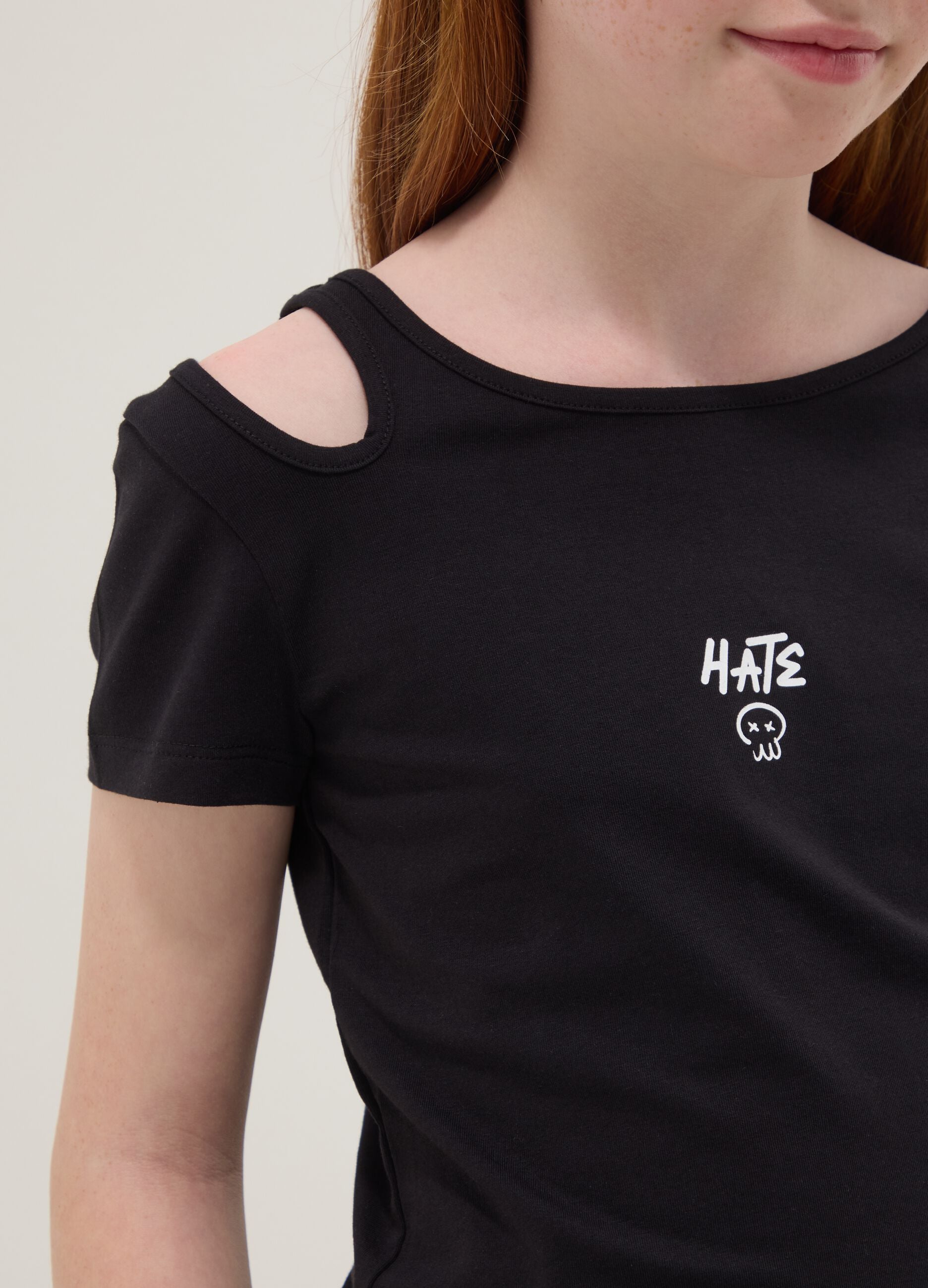 Black stretch cotton slim-fit girls' t-shirt