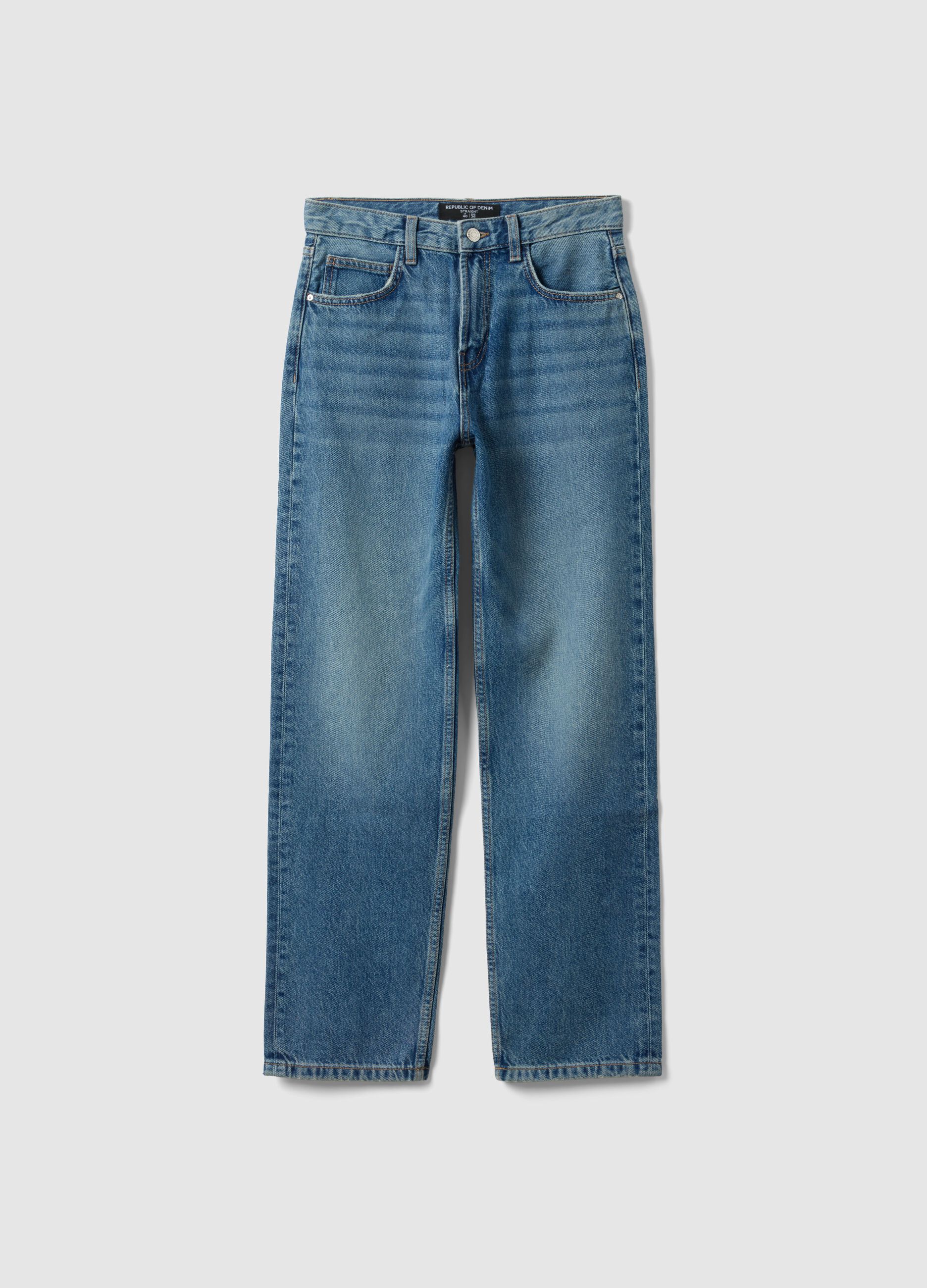 Regular Fit Blue Denim Jeans in Pure Cotton