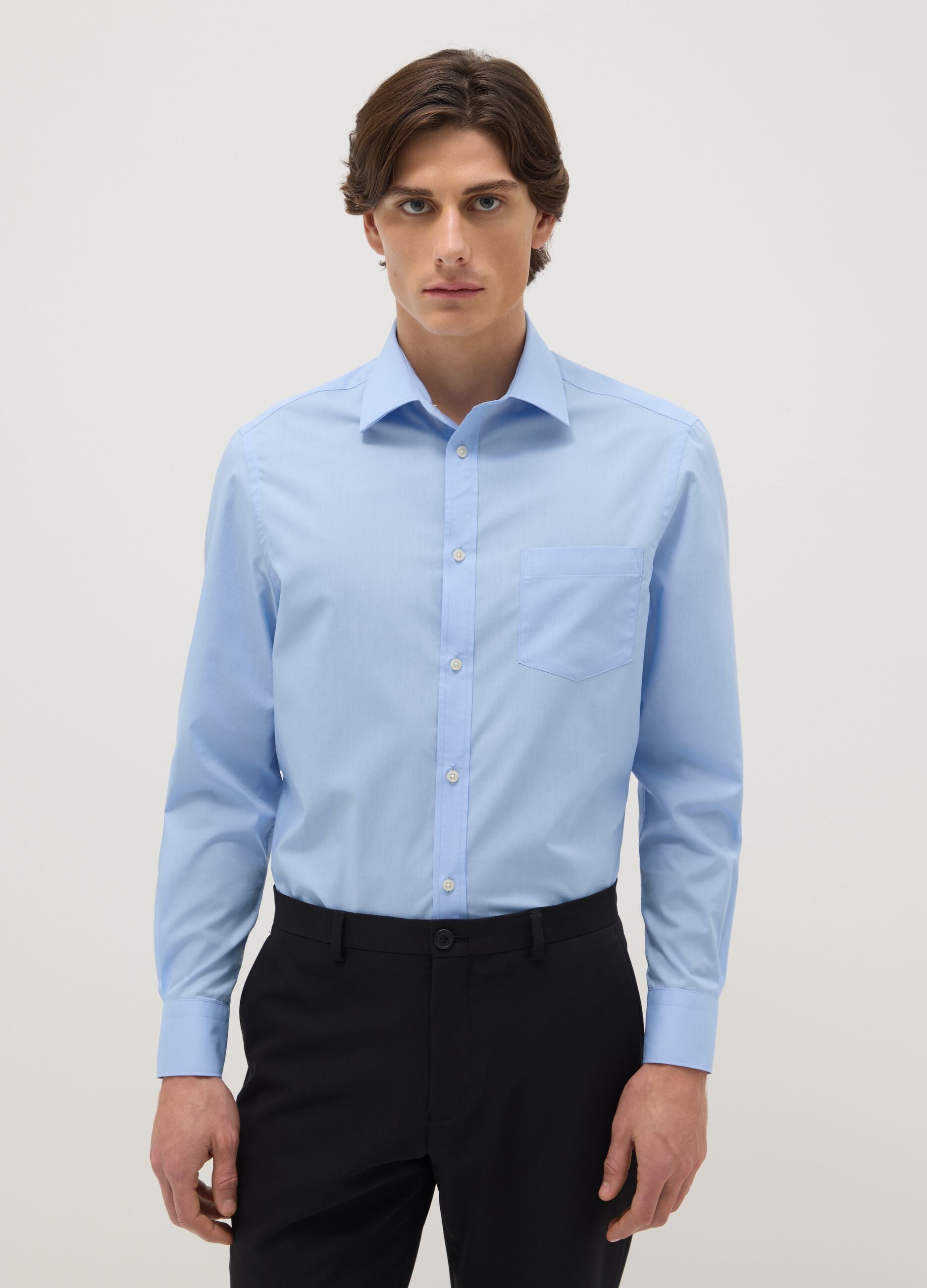Blue cotton blend regular fit shirt