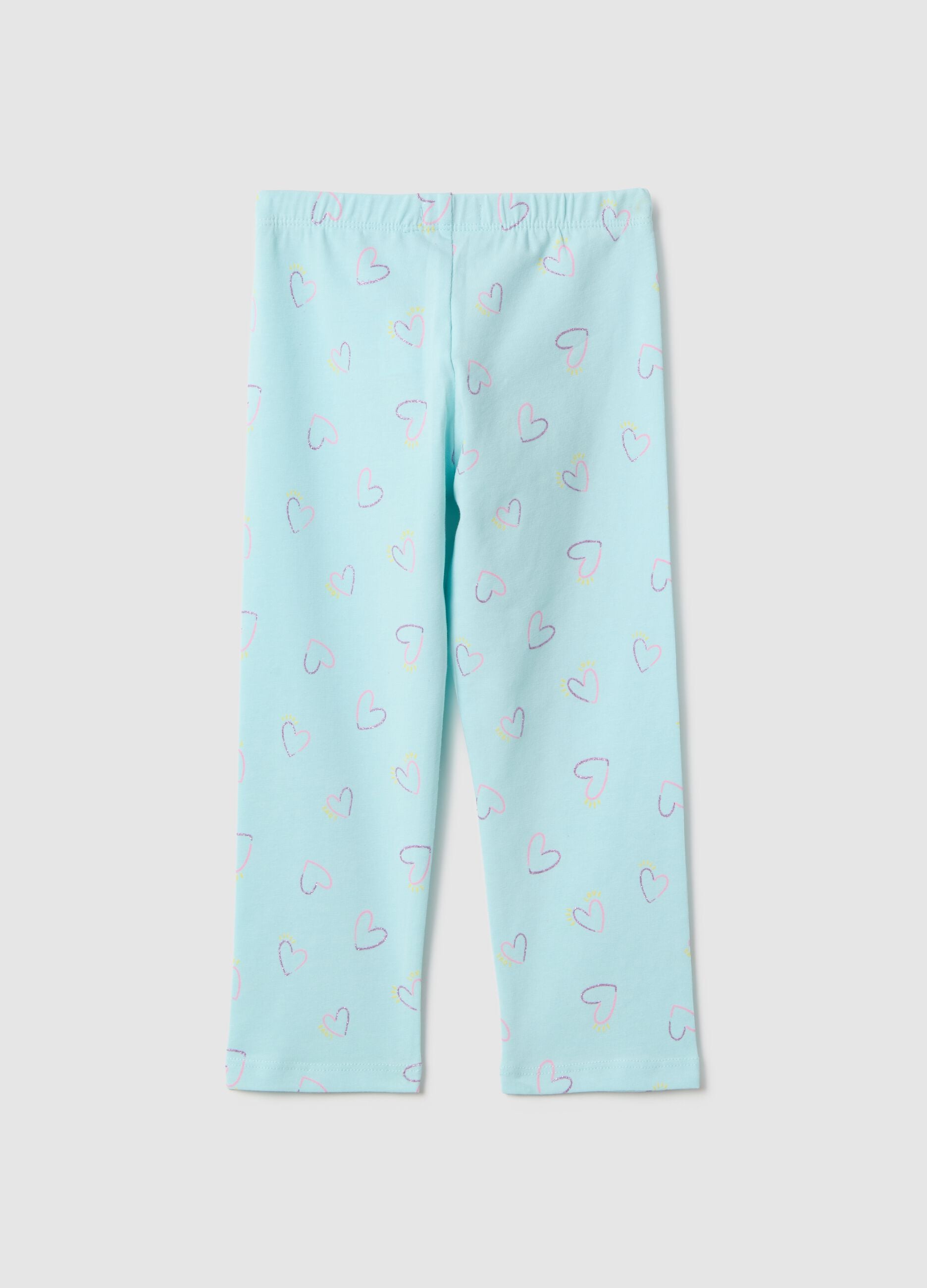 Blue stretch cotton skinny fit leggings for girls with hearts