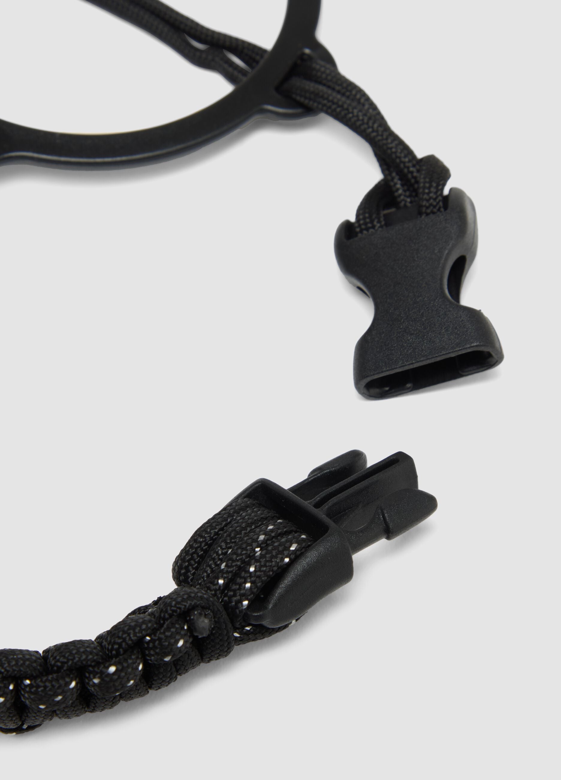 Black multifunctional strap with carabiner and braided cord