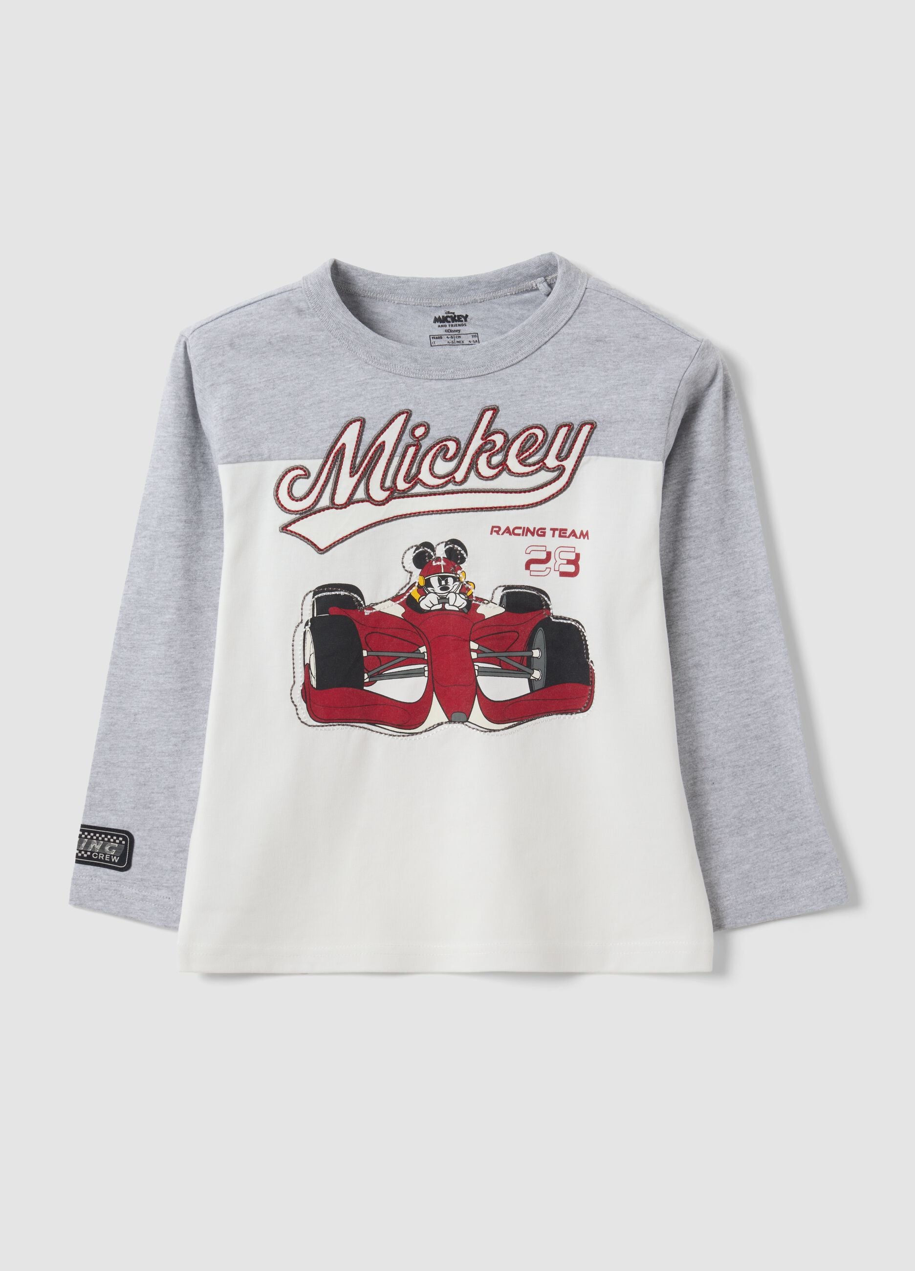 Grey pure cotton crew-neck T-shirt with Mickey print for boys