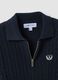 Navy viscose-blend fitted cardigan with polo collar_1