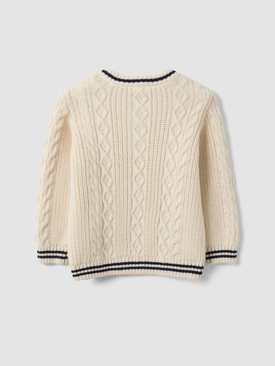 White pure cotton cable-knit V-neck jumper for boys_1