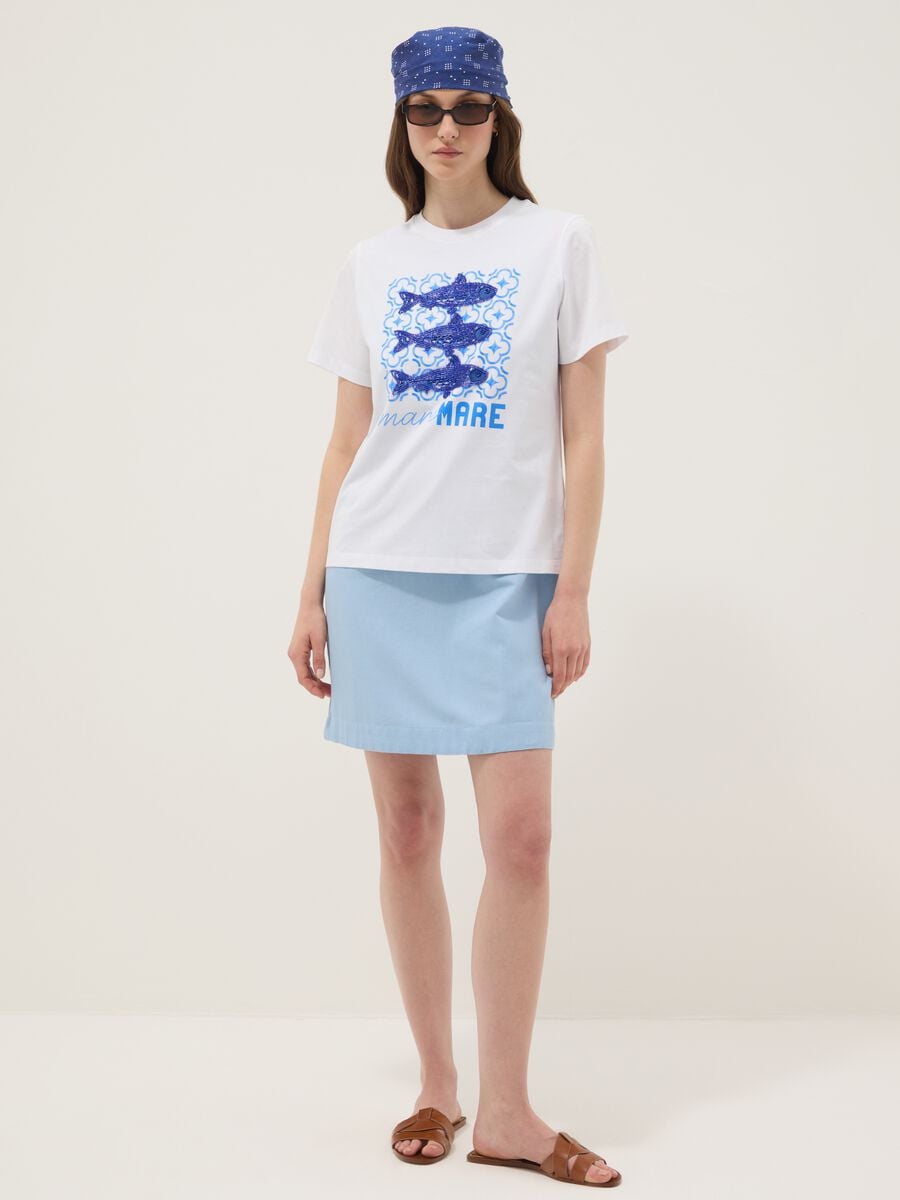 White 100% cotton T-shirt with front print_2