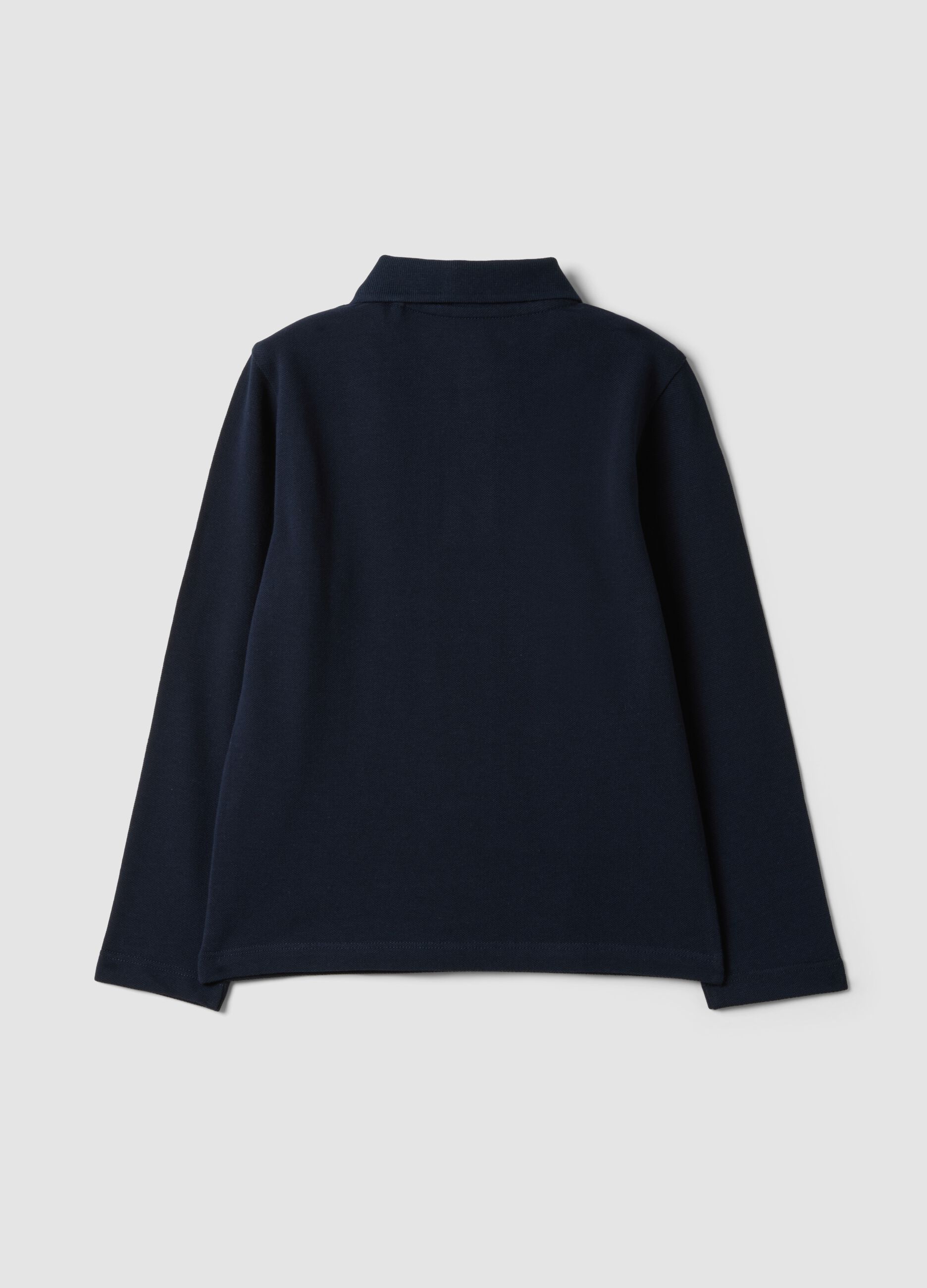 Blue long-sleeve polo in pure organic cotton, regular fit, for boys