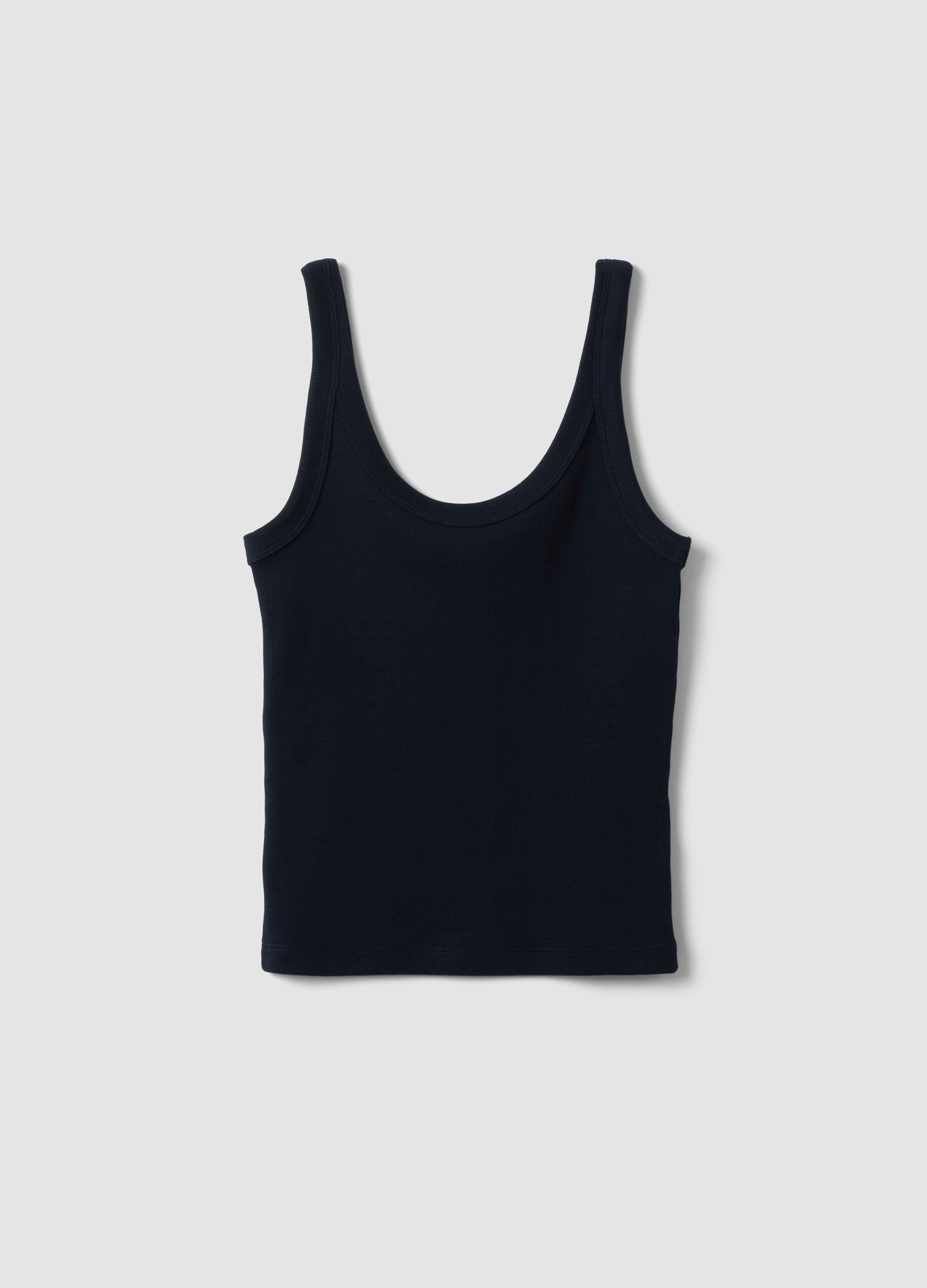 Blue fitted stretch-cotton vest top