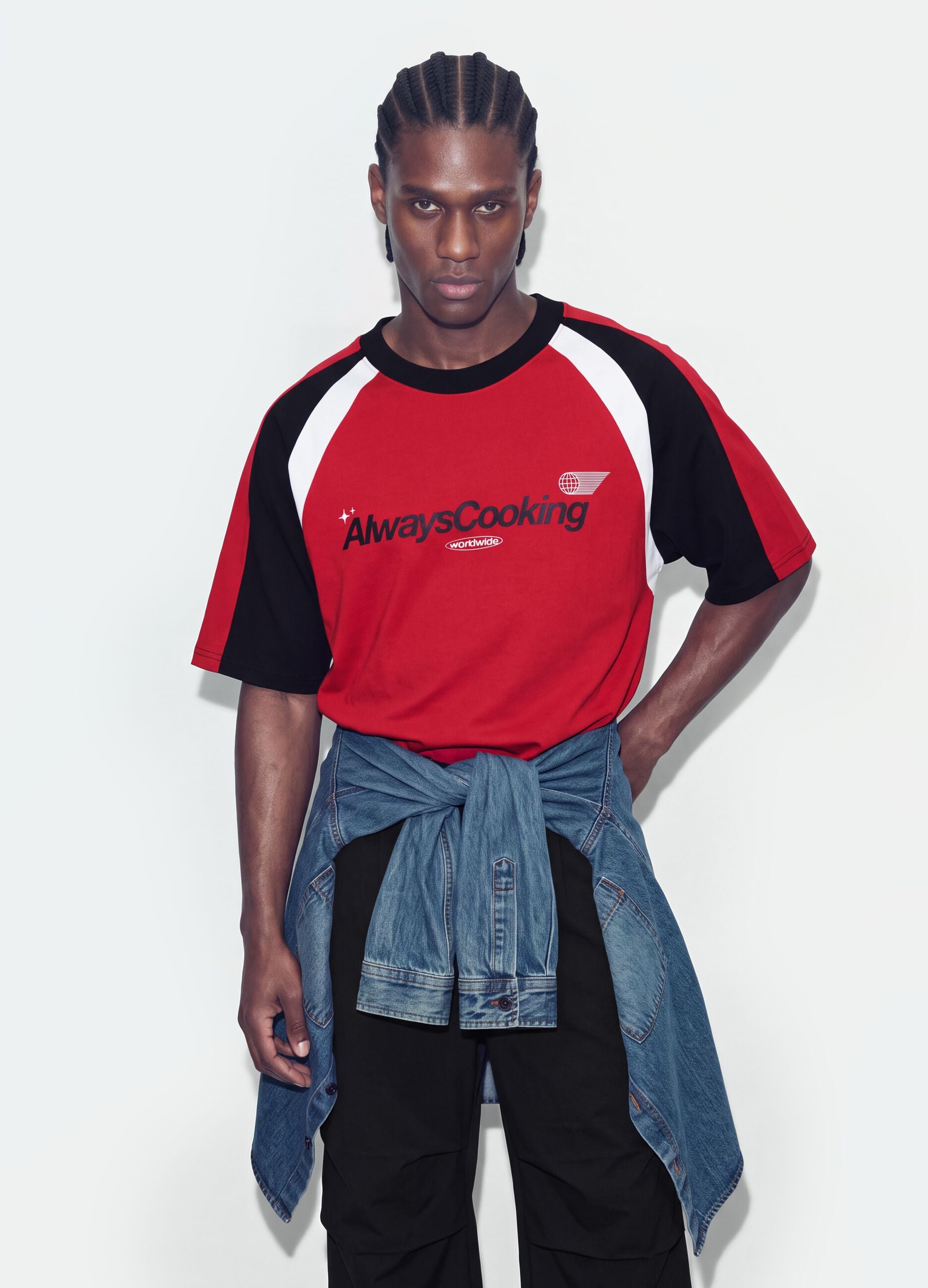 Red pure cotton T-shirt with front print, relaxed fit