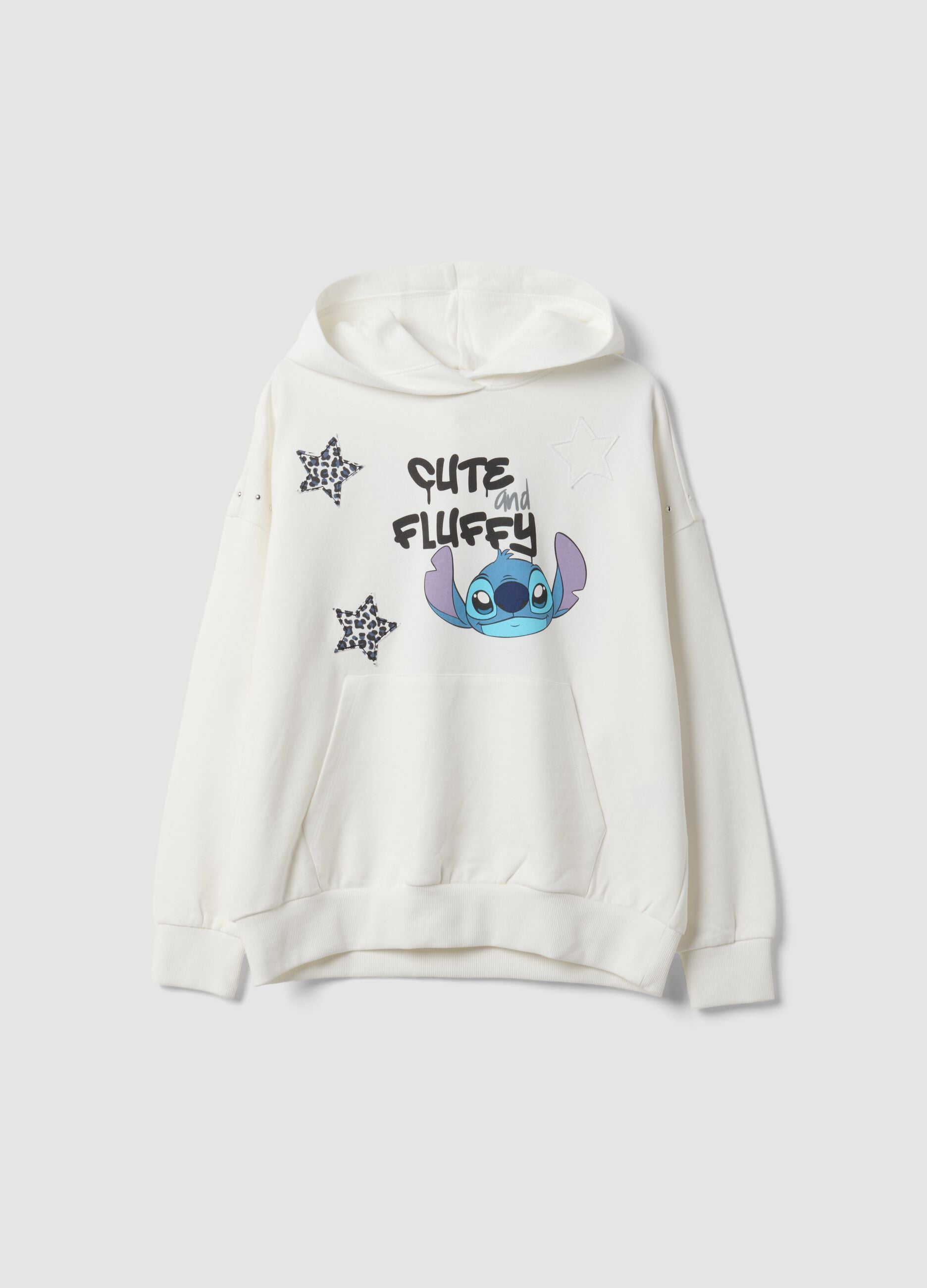 White oversized hoodie in pure cotton with Stitch print for girls