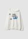 White oversized hoodie in pure cotton with Stitch print for girls_0