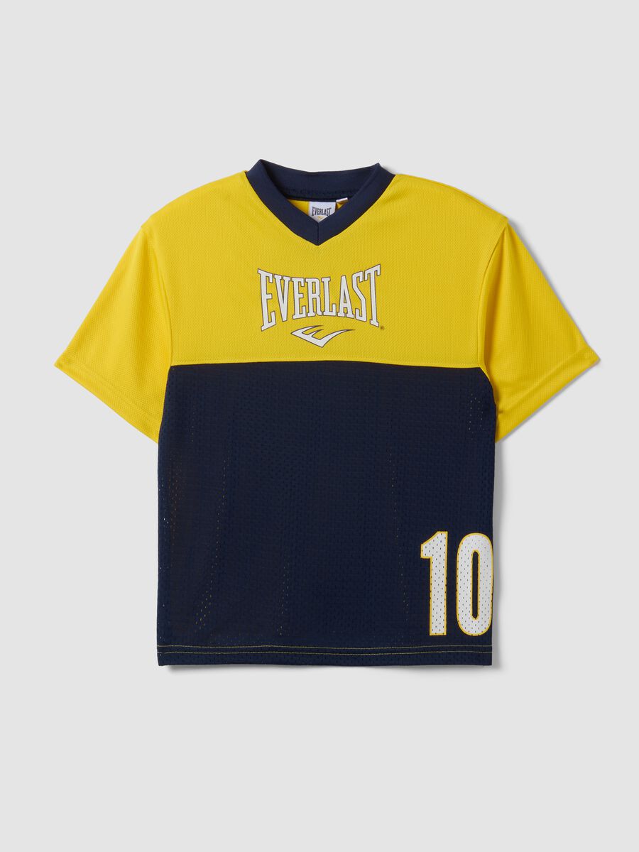T-shirt gialla e blu regular fit con inserto traforato regular fit per bambino_0