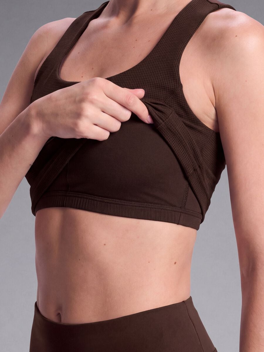 Top marrone crop in tessuto elasticizzato traspirante ALTAVIA STUDIO_2