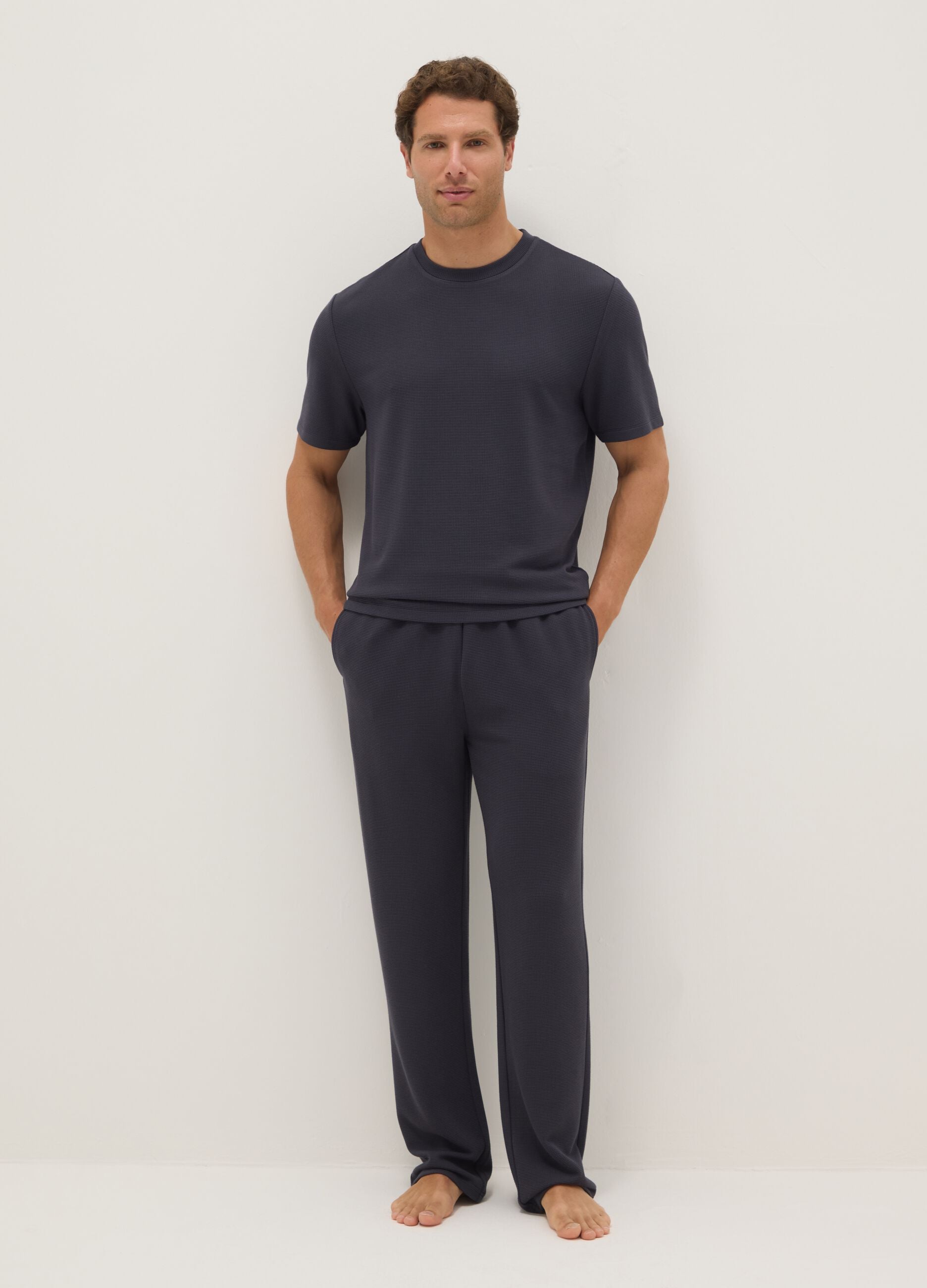 Blue viscose blend pyjama trousers in regular fit