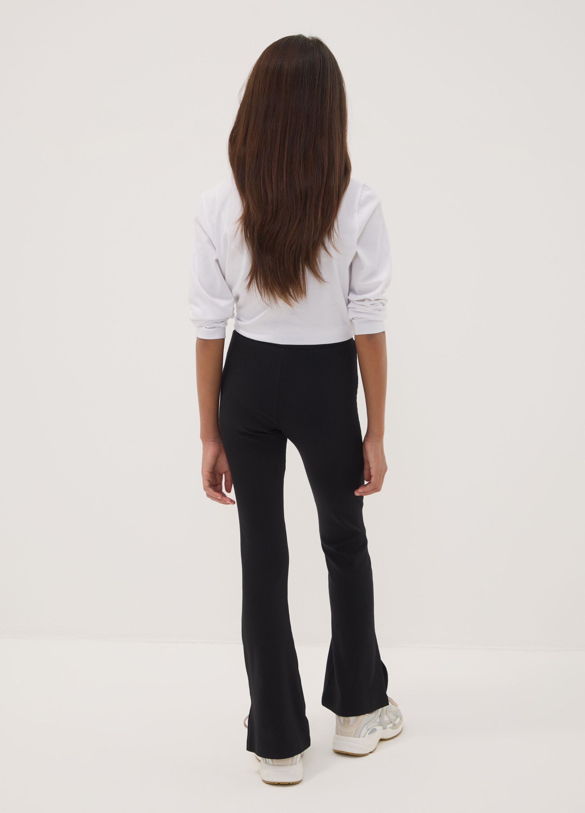 Black flared leggings in stretch cotton