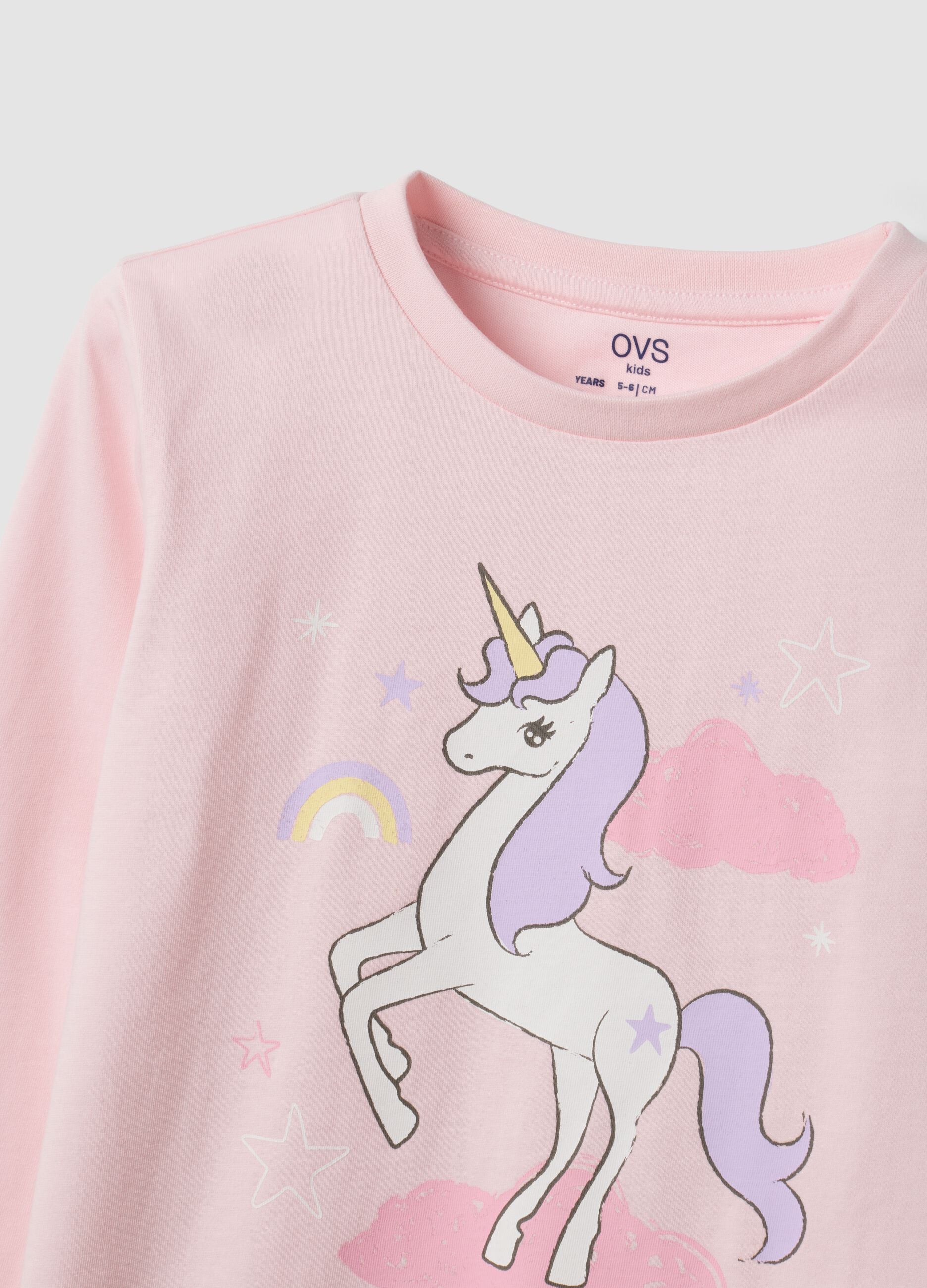 Multicoloured pure organic cotton unicorn print pyjamas for girls