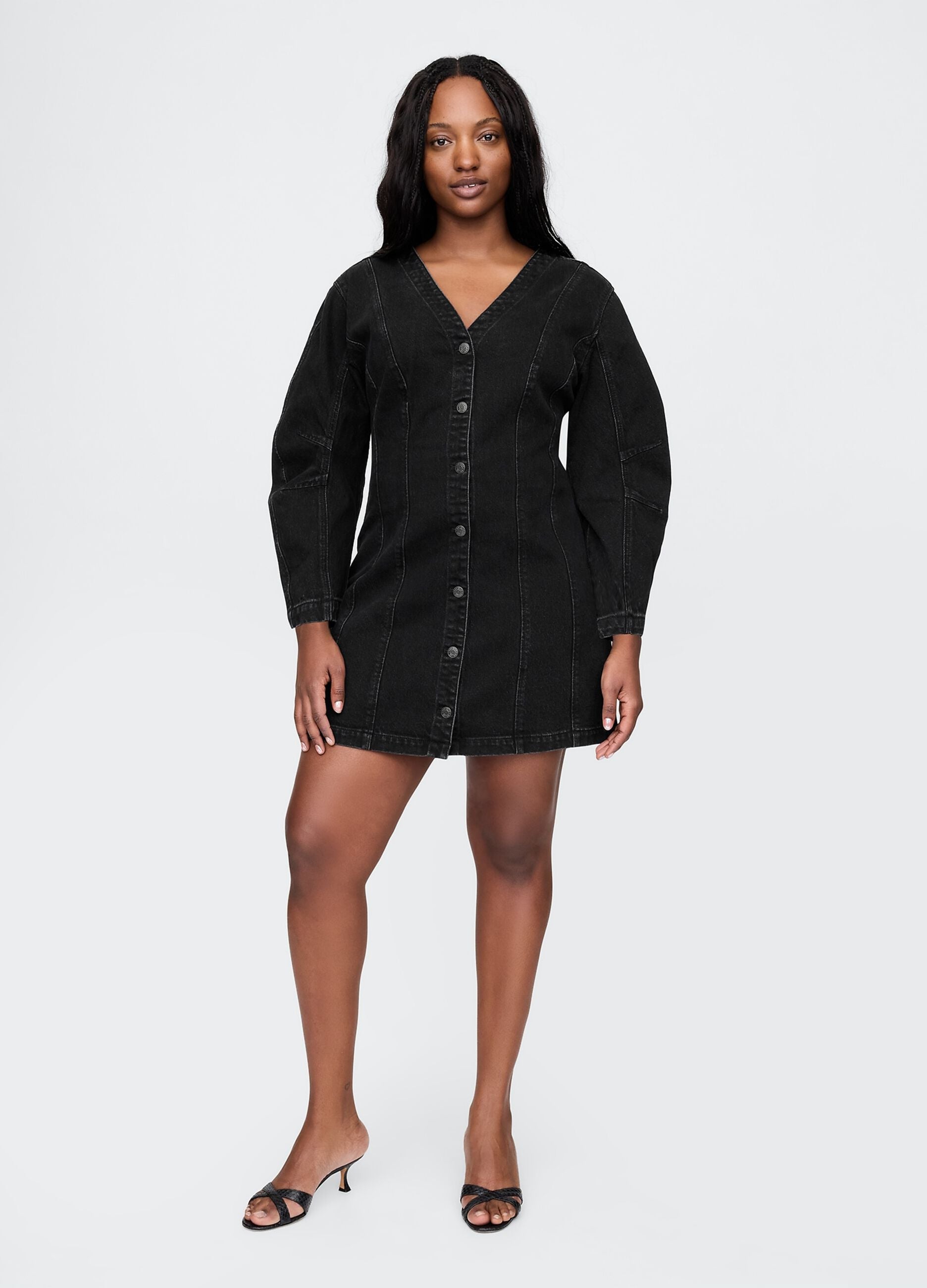 Black Denim Dress with Buttons Gap