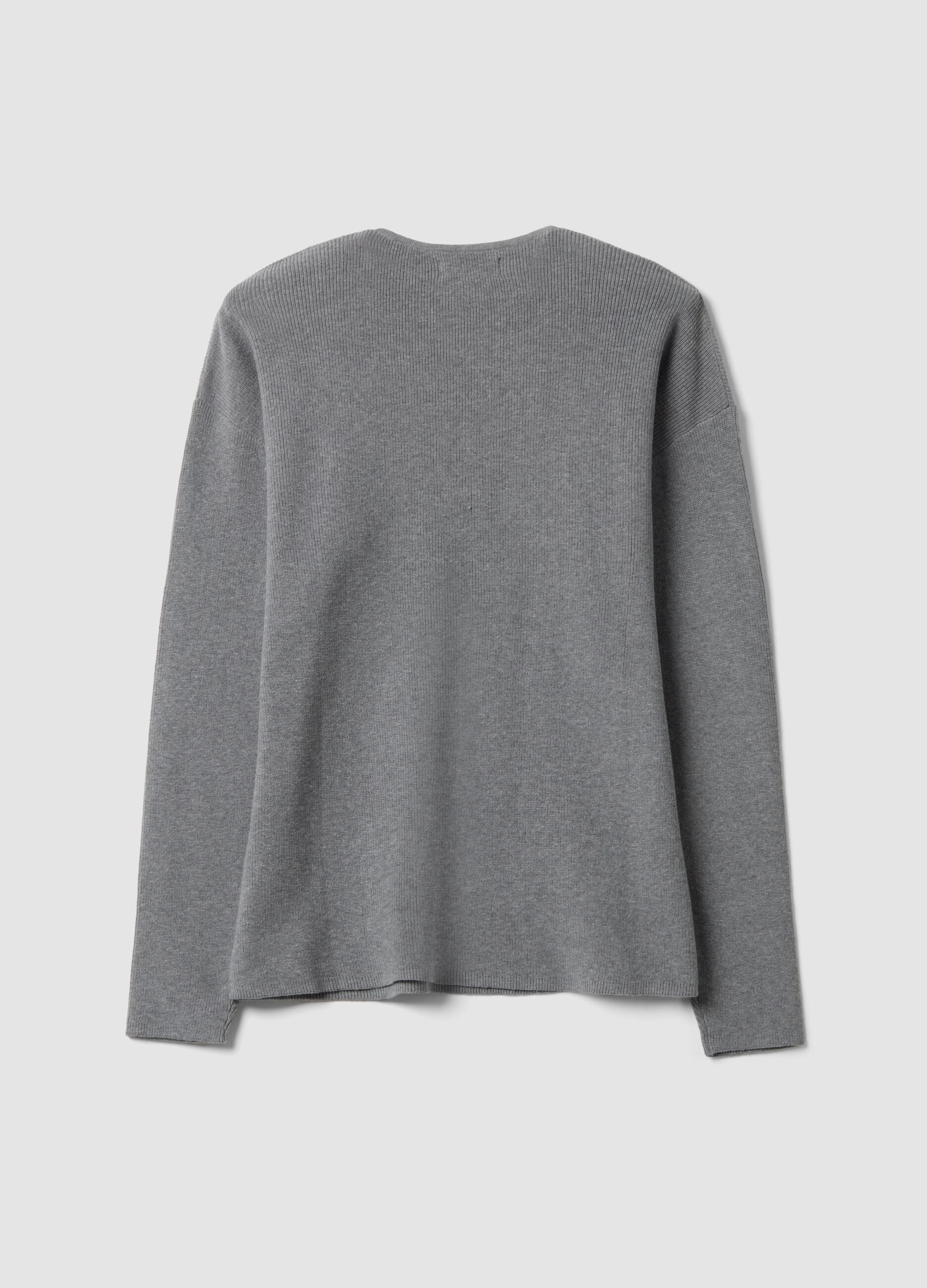 Grey cotton-blend Henley neck top, regular fit