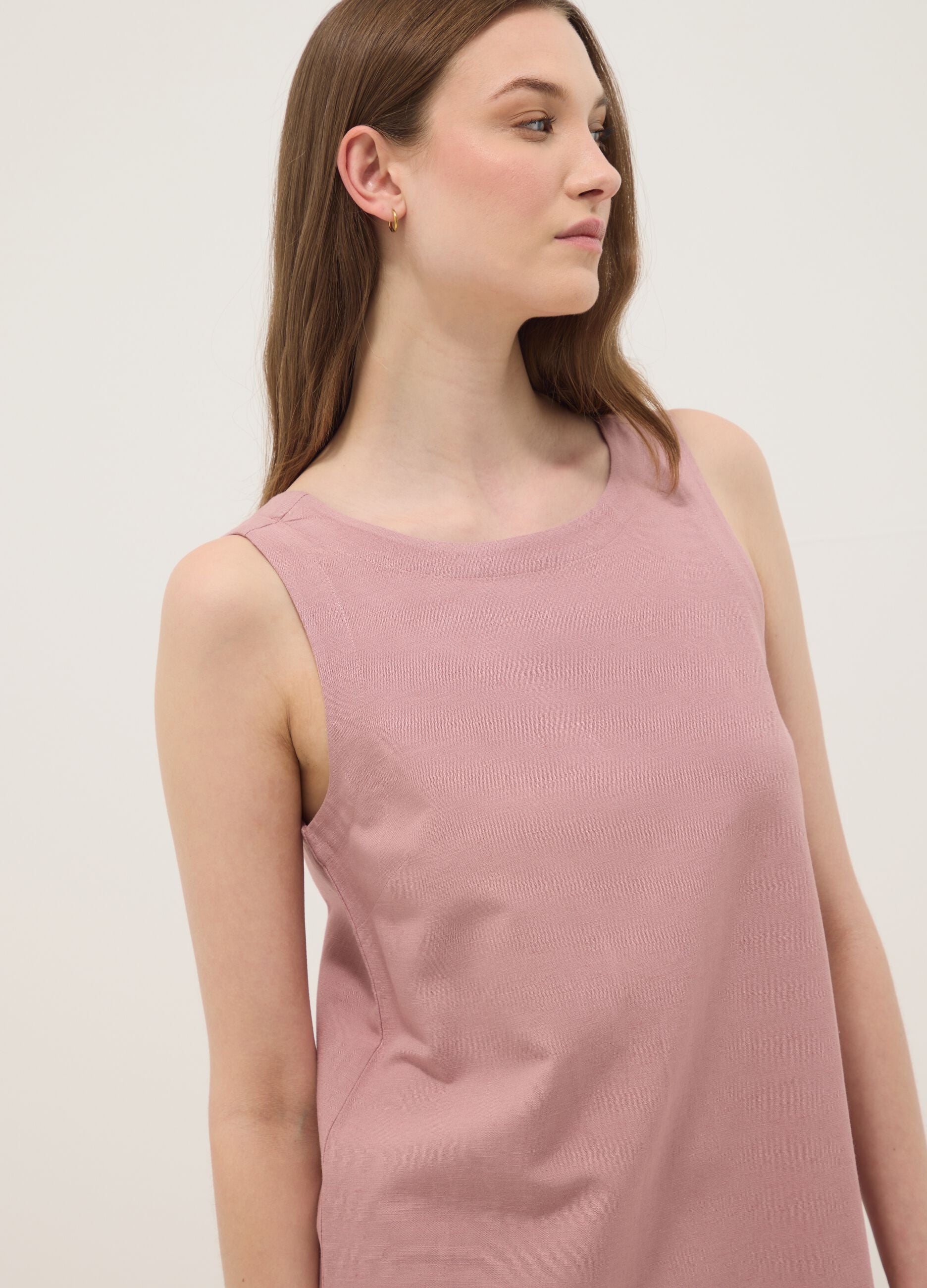Pink regular-fit dress in a viscose, cotton and linen blend