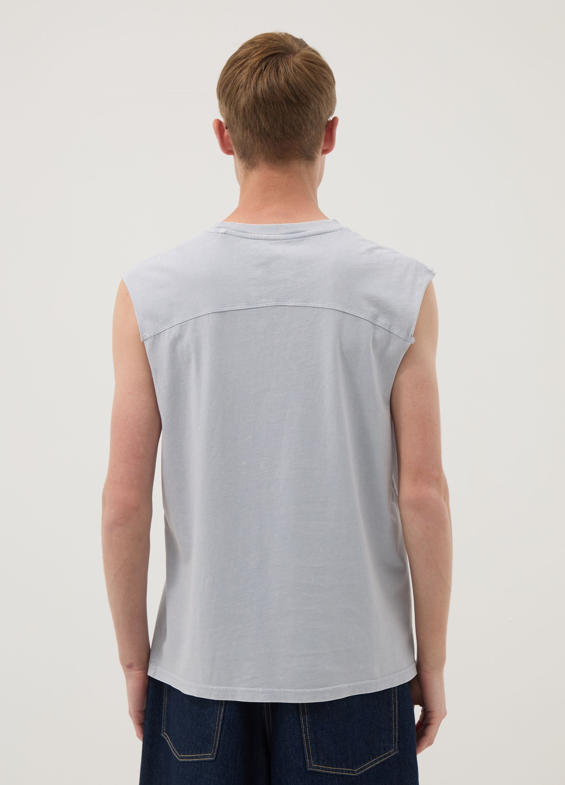 Light blue pure cotton regular-fit tank top