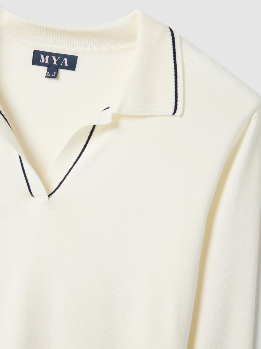 White viscose blend sweater with regular fit polo collar_5