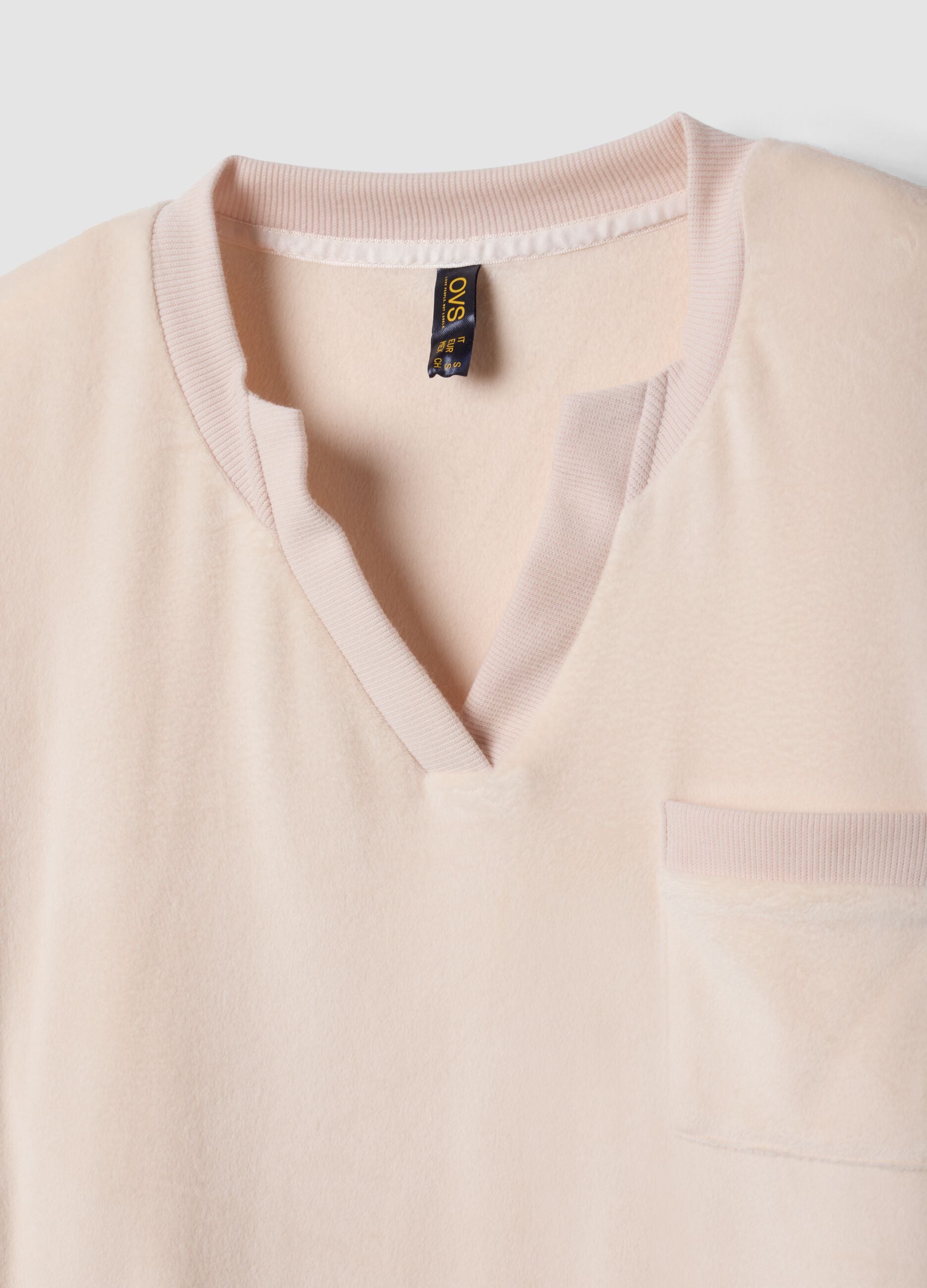 Pink stretch-fabric V-neck top