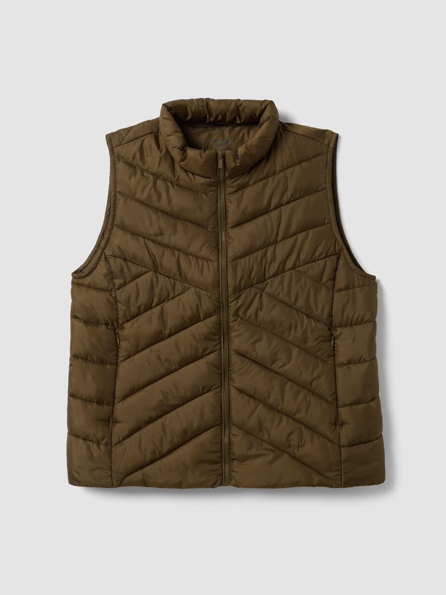 Green Ultralight Quilted Gilet with Zip and High Neck_4