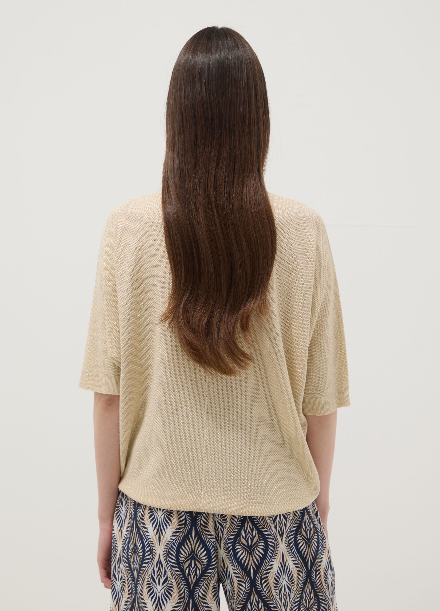 Beige viscose-blend regular-fit T-shirt