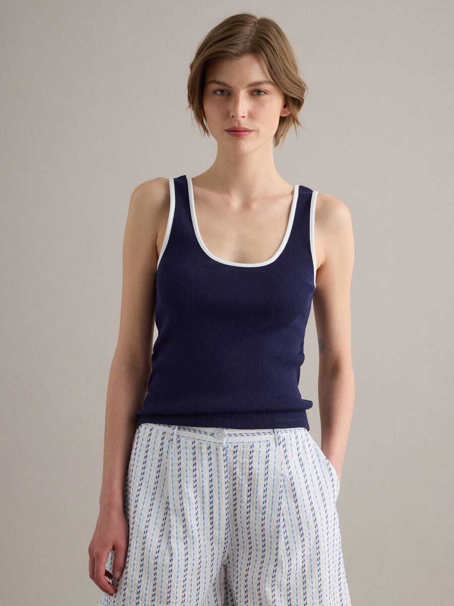 Tank top blu in puro cotone_1