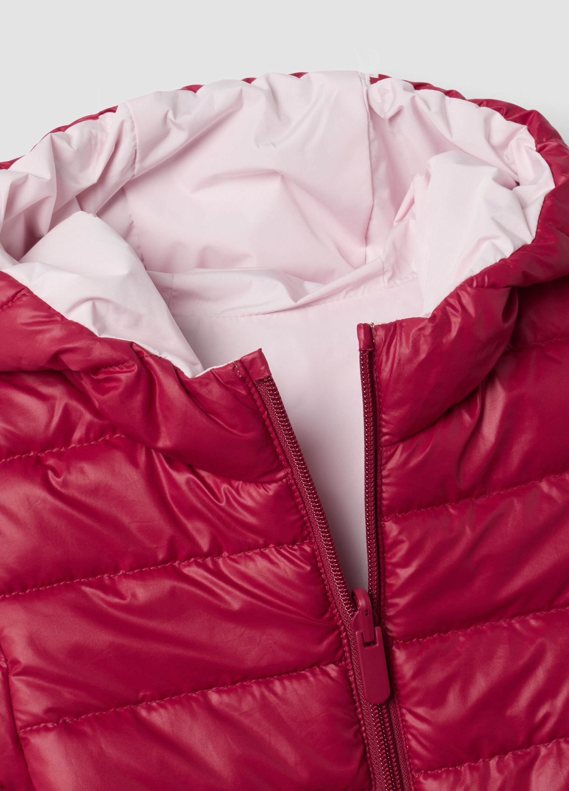 Ultralight reversible padded pink hooded jacket for girls