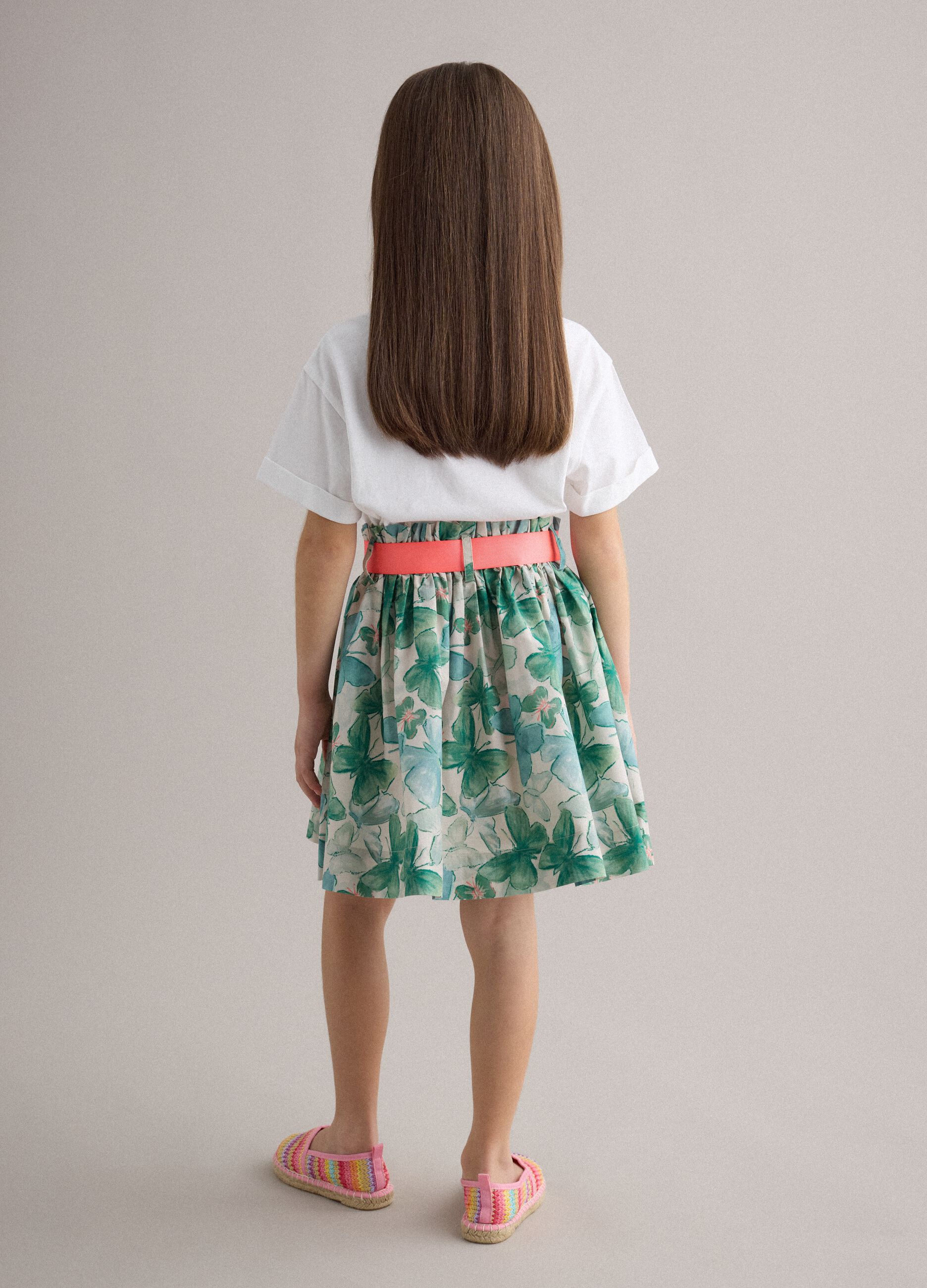 Girls' multicolour pure cotton skirt with butterflies