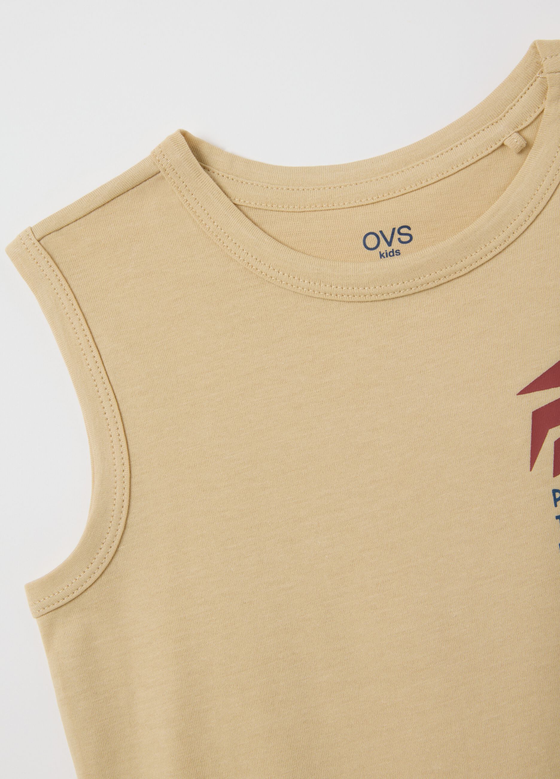 Children's beige pure cotton sleeveless top regular fit
