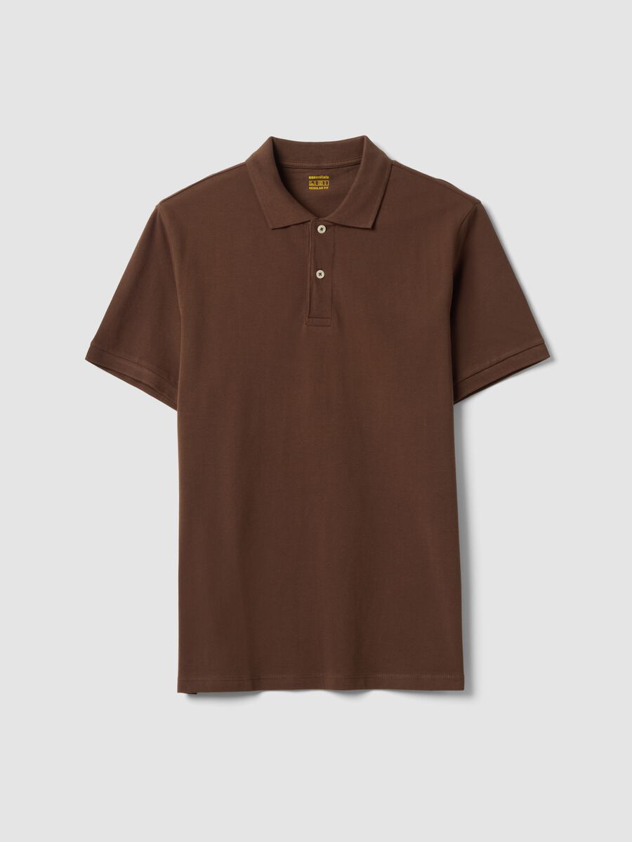 Brown pure cotton piqu&eacute; polo with classic collar, regular fit_4