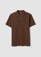 Brown pure cotton piqu&eacute; polo with classic collar, regular fit_4