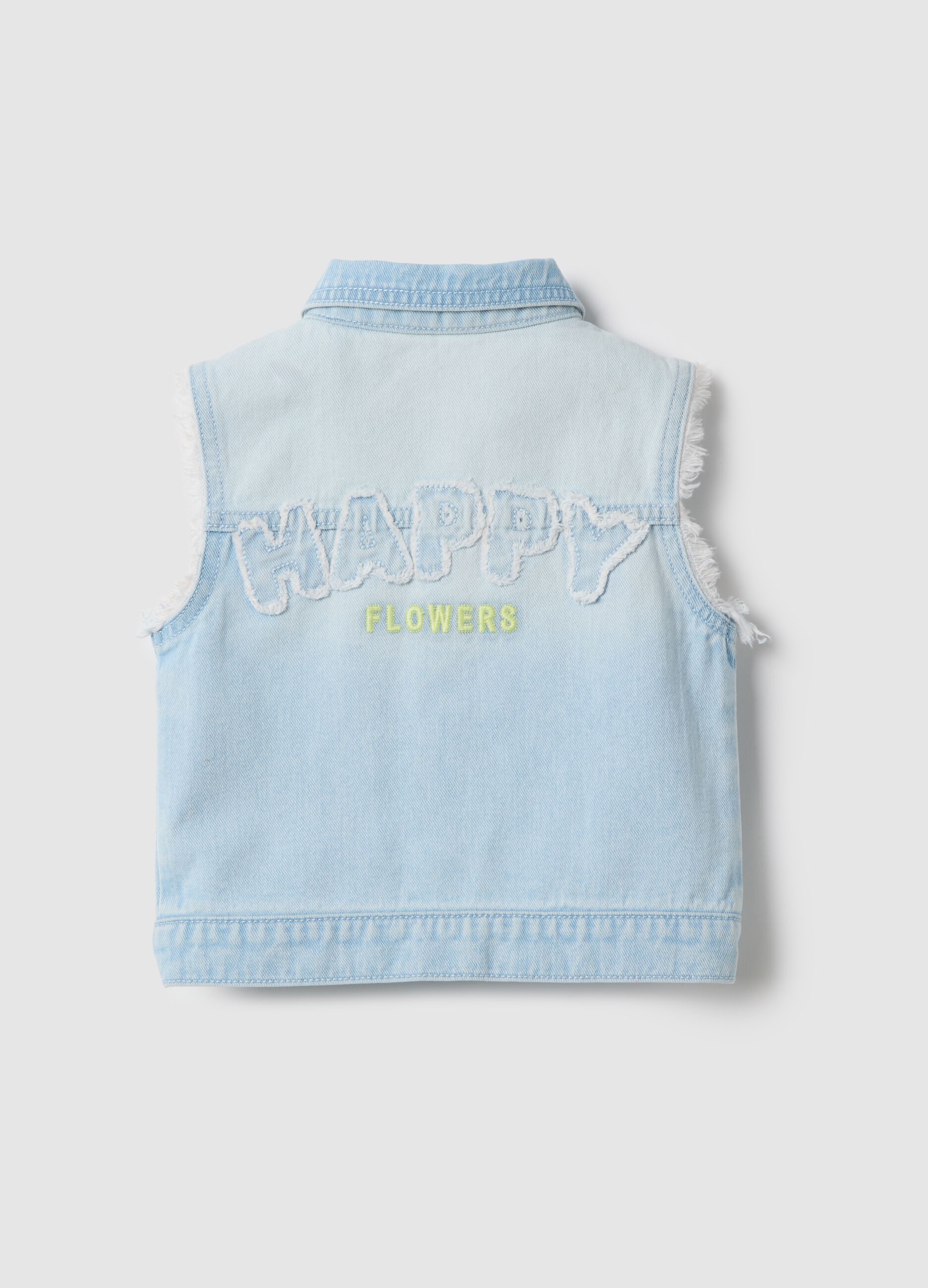 Girls' Light Blue Pure Cotton Regular Fit Waistcoat with Fringes