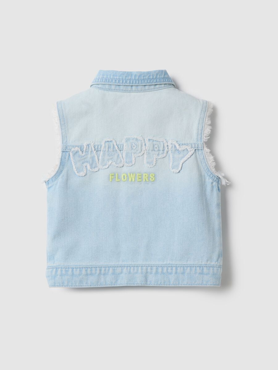 Girls' Light Blue Pure Cotton Regular Fit Waistcoat with Fringes_1