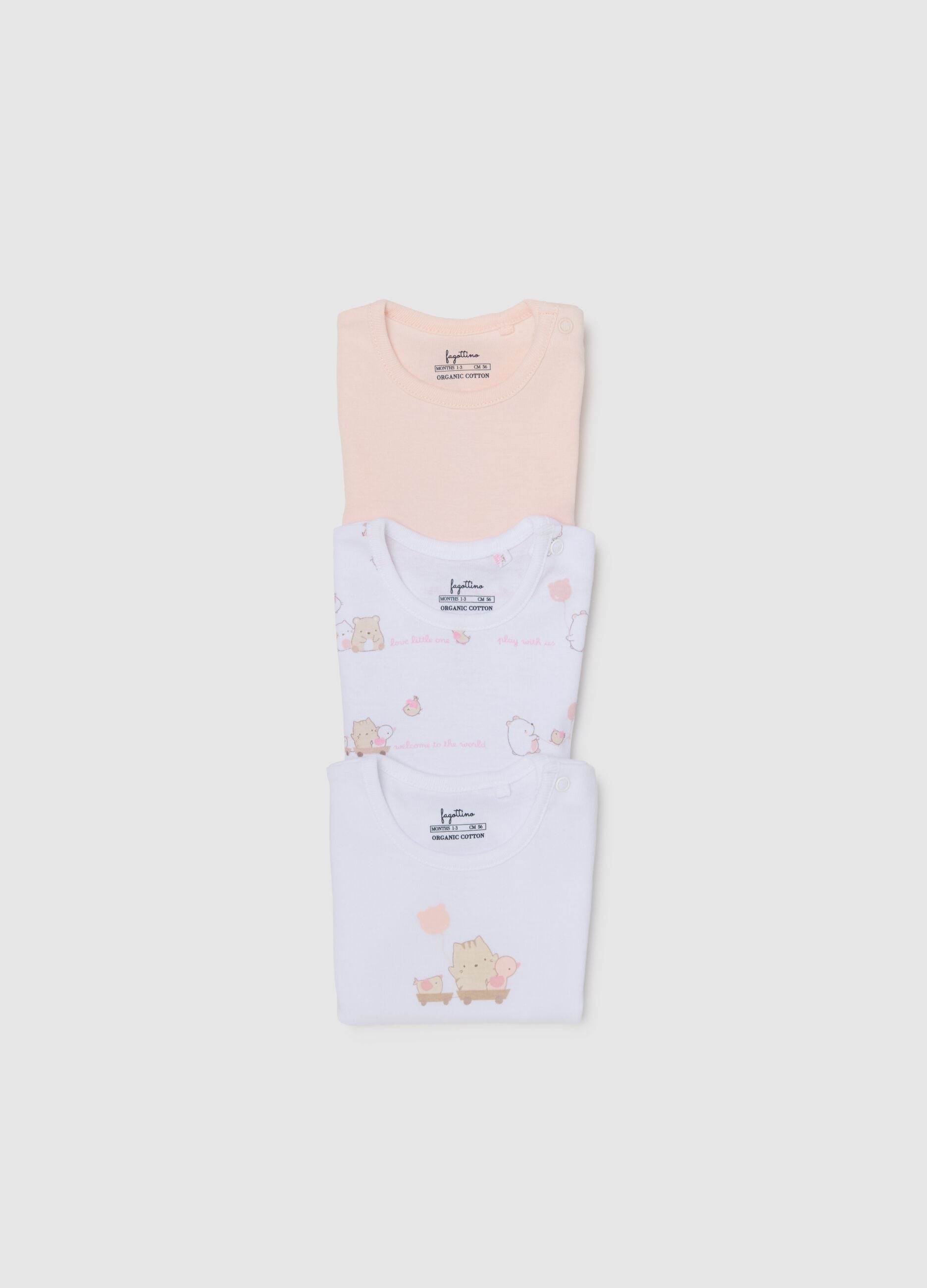 Newborn short sleeve multicolour bodysuit tri-pack in pure cotton