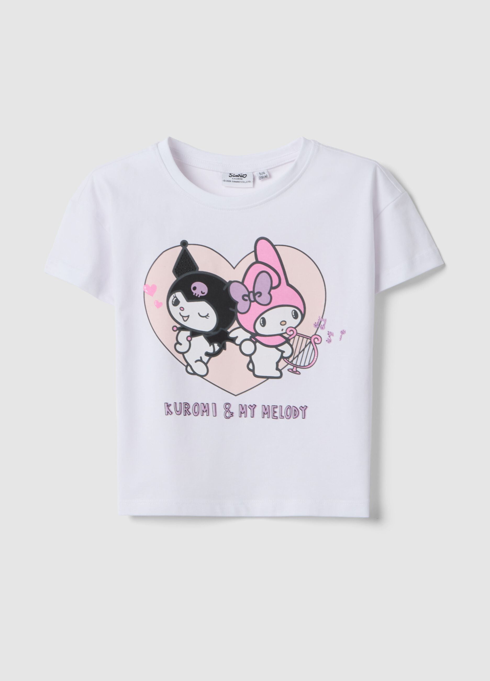 Girls' Stretch Cotton White T-shirt with Kuromi