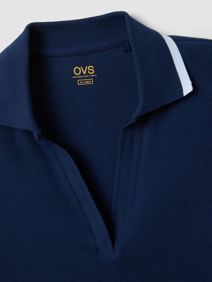 Blue stretch cotton short-sleeve polo shirt, regular fit_5