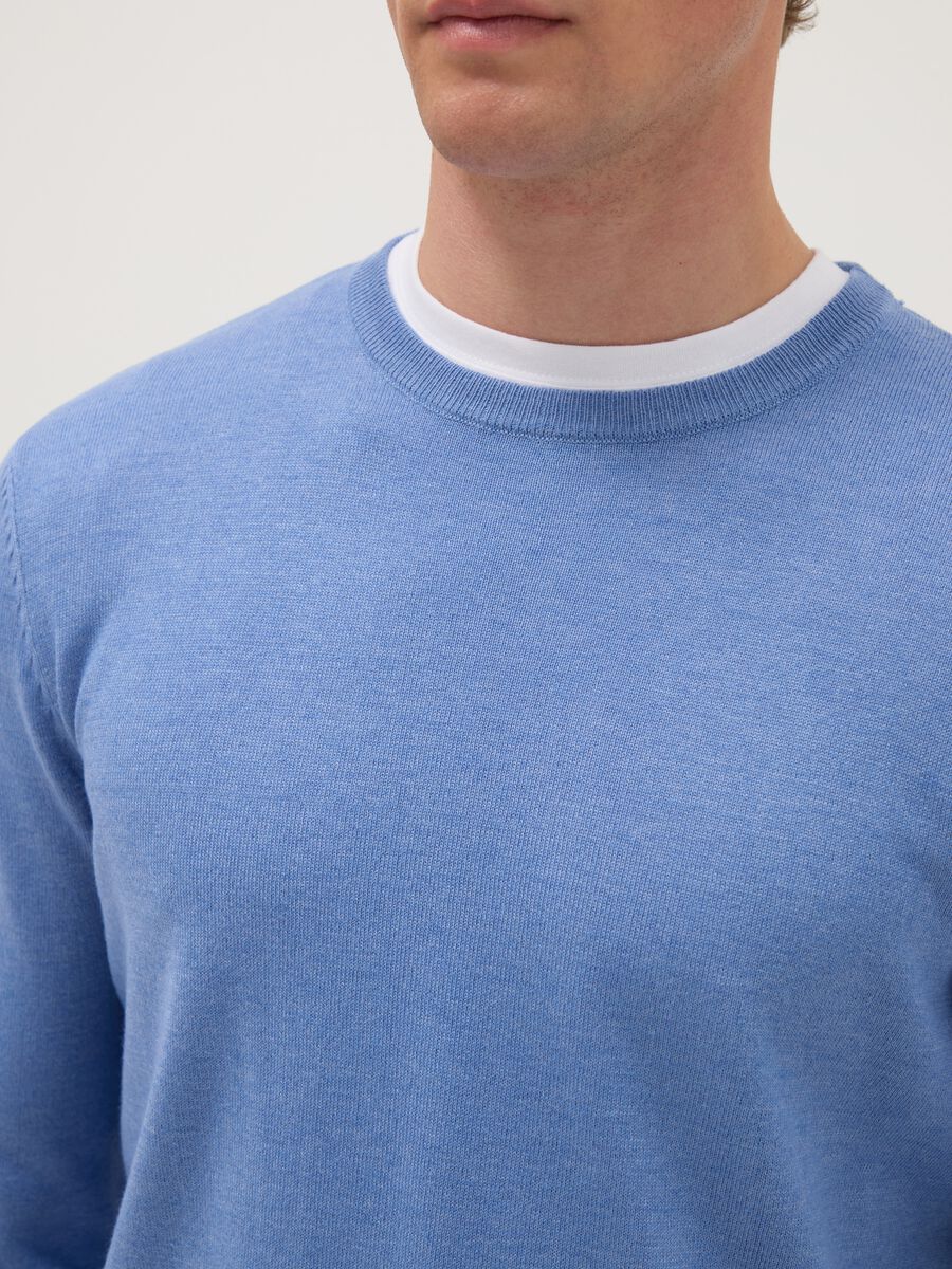 Azure crew neck pullover in regular fit cotton blend_3