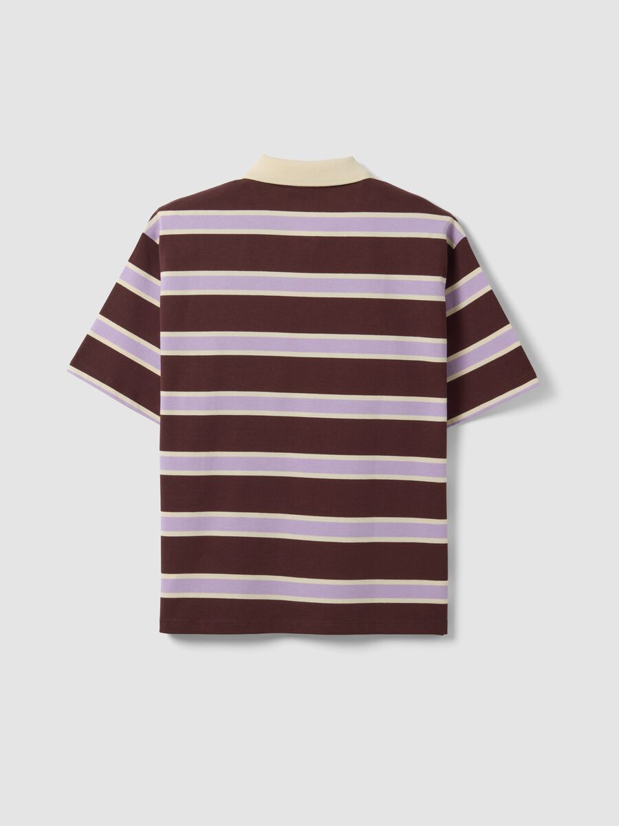 Brown pure cotton oversized striped polo_2