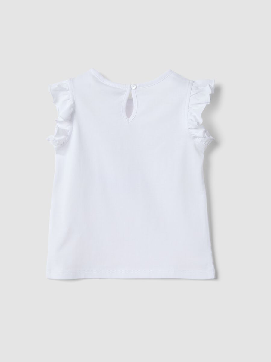 Tank top bianco in puro cotone organico da bimba con stampa e volant_1