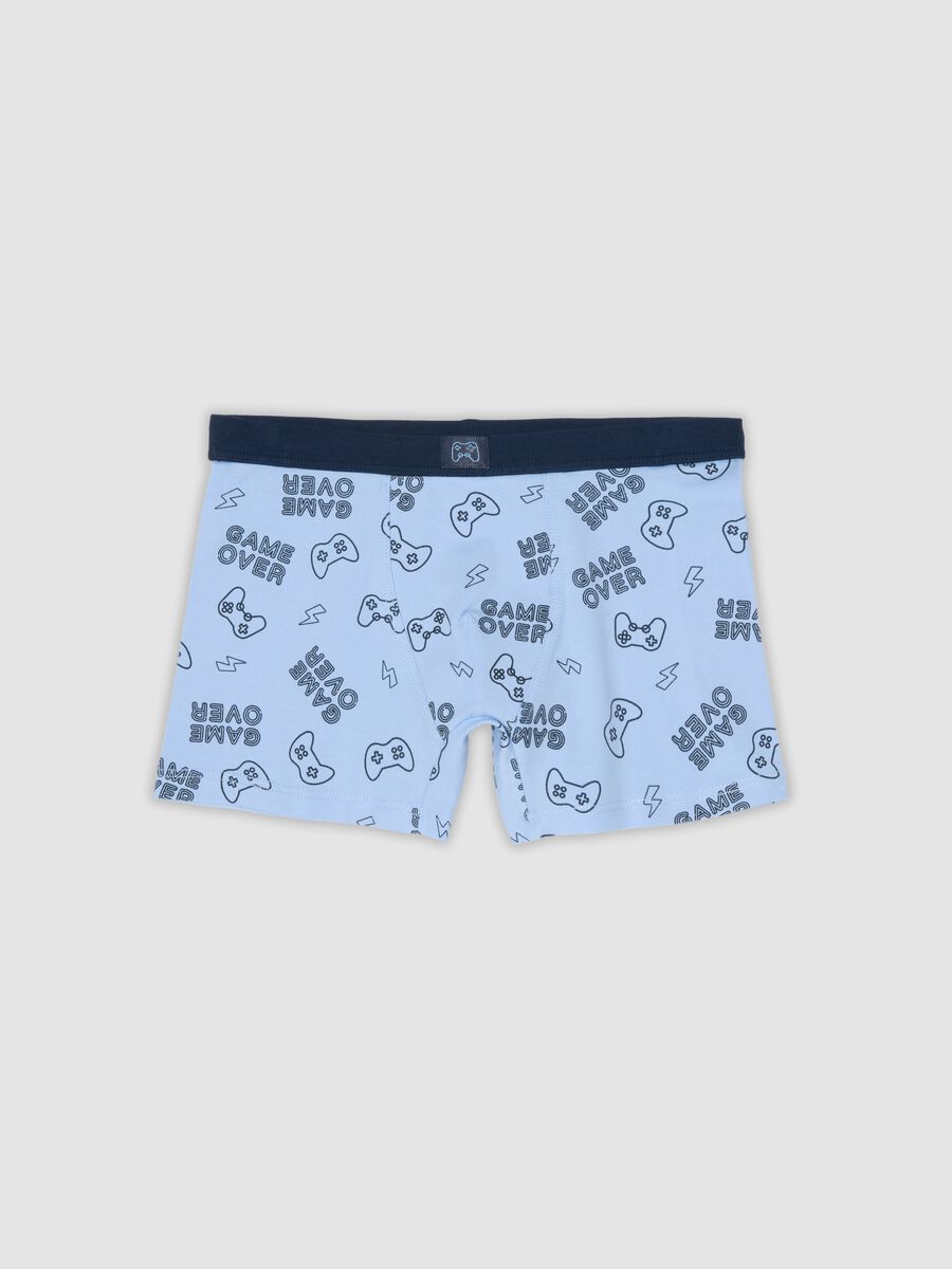 Blue organic cotton midi boxer shorts with gaming print, regular fit, for boys_0