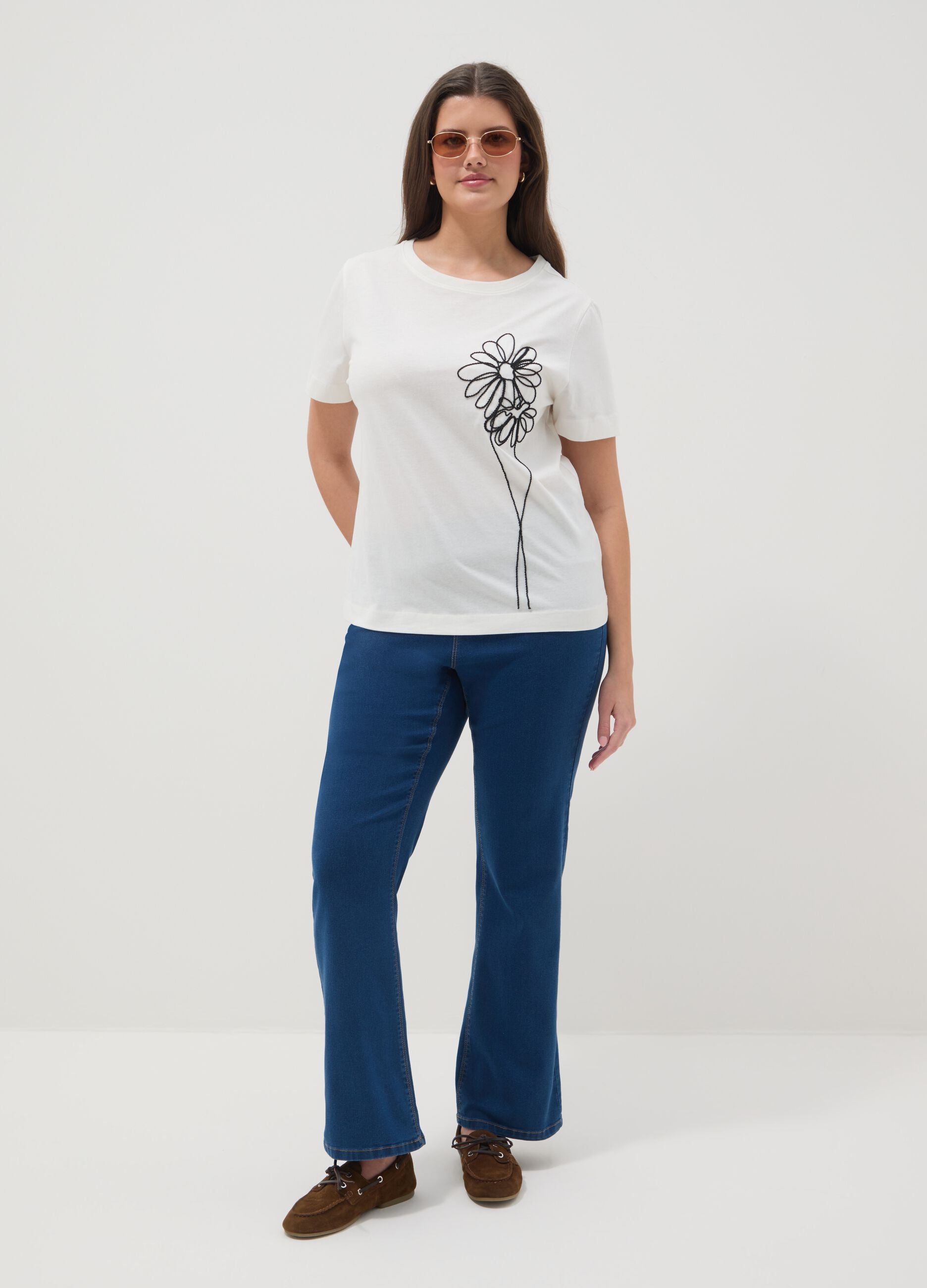 Blue Bootcut Trousers in Stretch Cotton Regular Fit