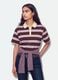 Brown striped pure cotton oversized polo shirt_1