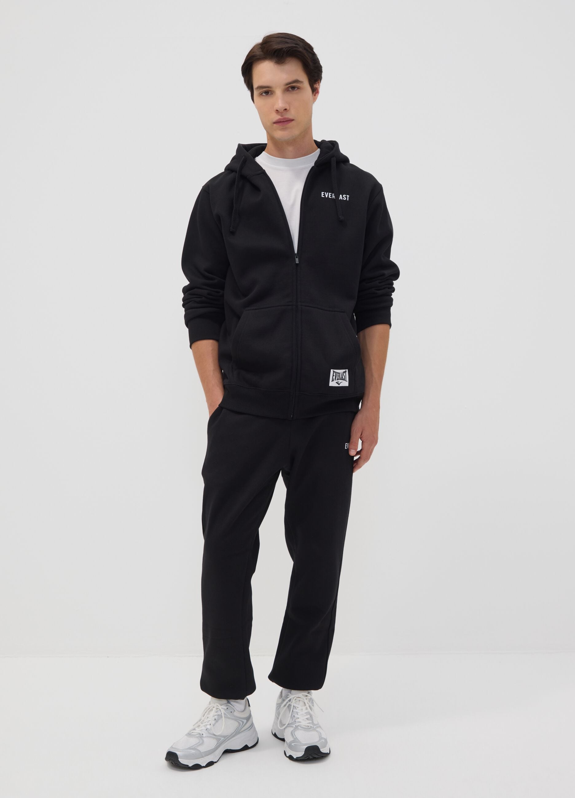 Black zip-up hooded sweatshirt in cotton blend