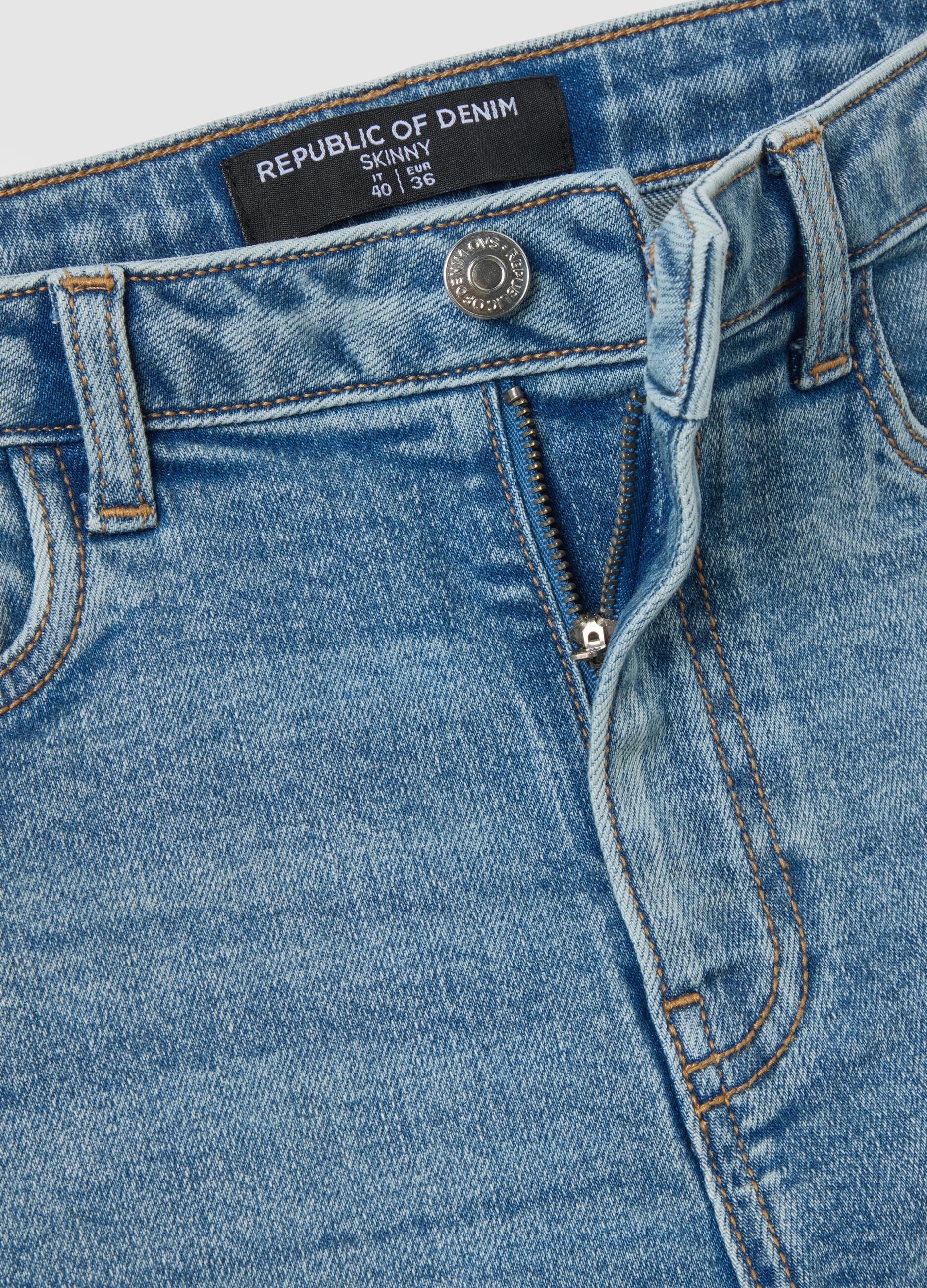 High-waisted blue skinny jeans in stretch cotton