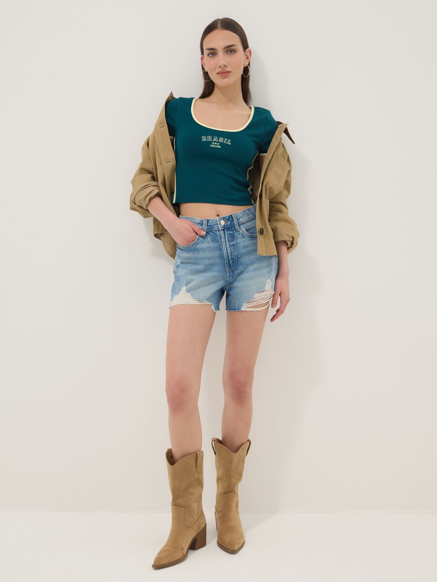 Light blue pure cotton denim shorts_0